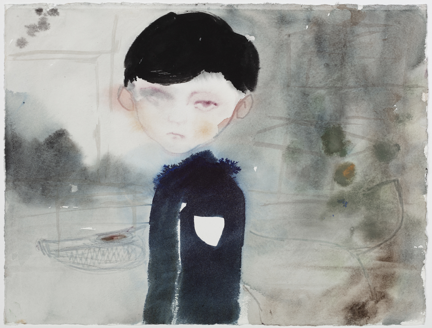 Sanya Kantarovsky  Blind in One Egg, 2020, Watercolor and ink on Arches paper, 28.6 x 37.5 cm / 11.3 x 14.8 inches © Sanya Kantarovsky. Courtesy Capitain Petzel, Berlin. Ph: CROMA