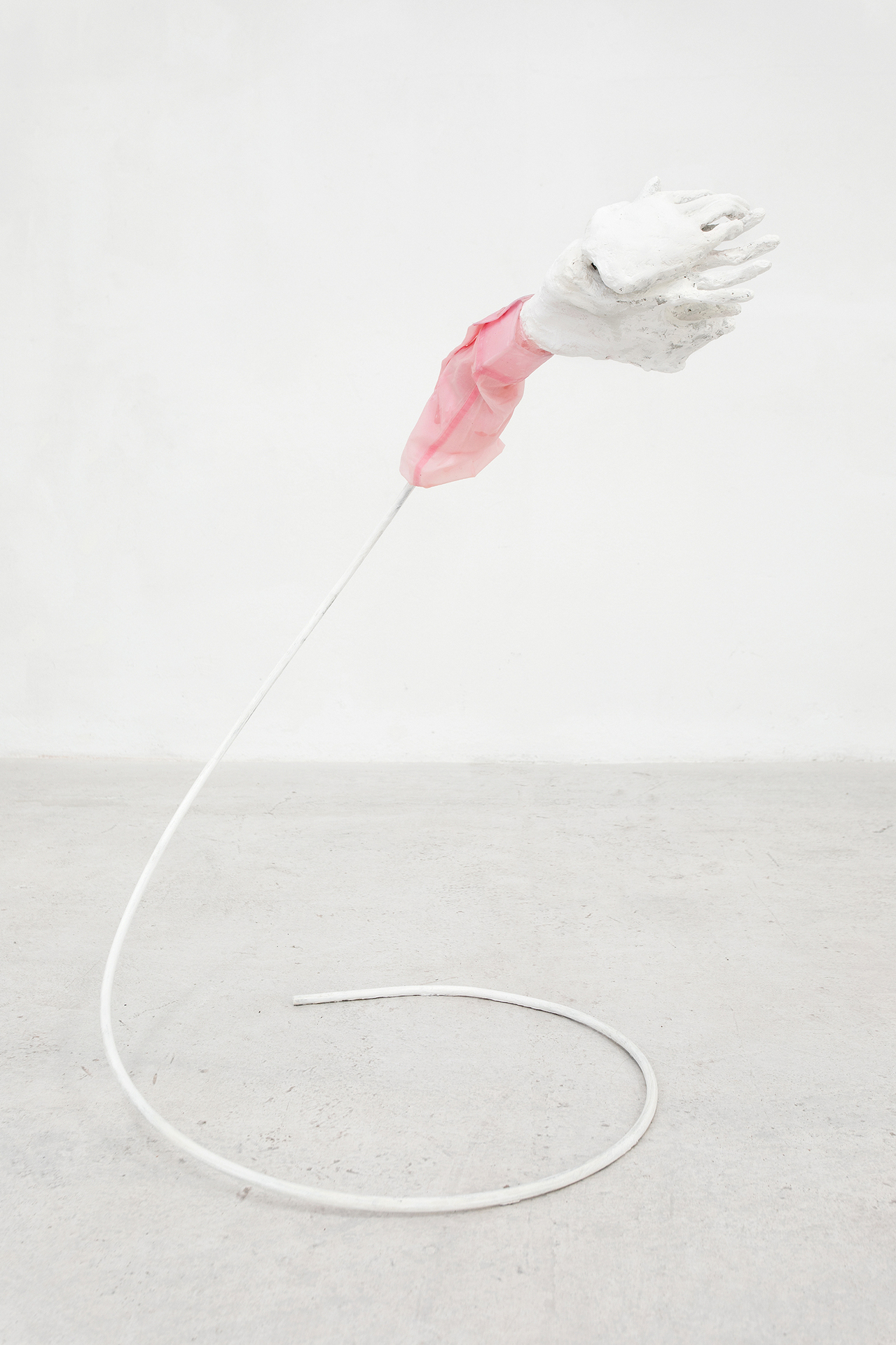 Hannah Fitz. You have harnessed yourself ridiculously to this world, 2020. Steel, Card, Wire, Plaster Bandage, Plaster Filler, Resin, Paint, Clothing. 85 x 60 x 55 cm