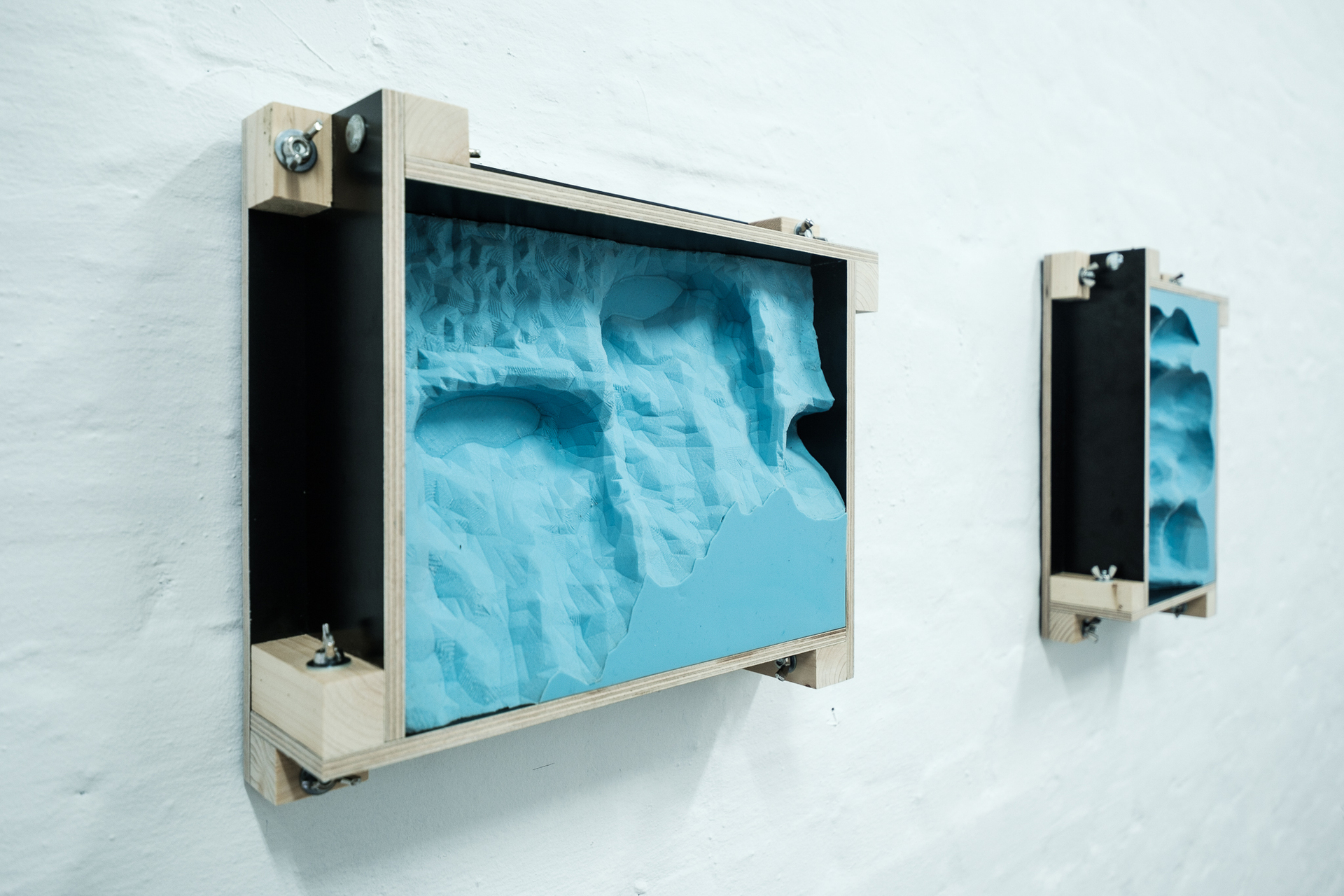 David Haack Monberg, Icons Made Without Hands [.GCODE .STL .RCP .ZIP .JPG .ETC], 2019, silicone, plywood, digital artefact reliefs, series of 6