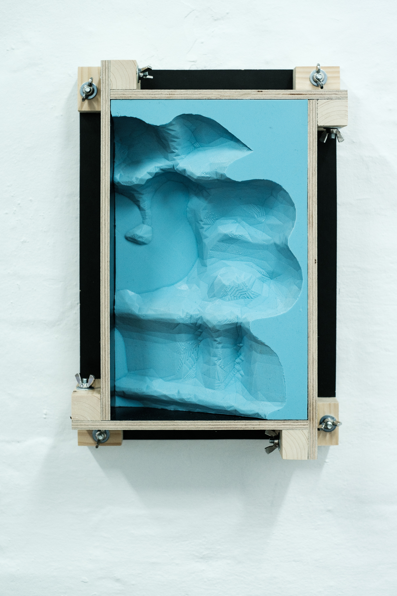 David Haack Monberg, Icons Made Without Hands [.GCODE .STL .RCP .ZIP .JPG .ETC], 2019, silicone, plywood, digital artefact reliefs, series of 6, 39 x 27 x 9 cm