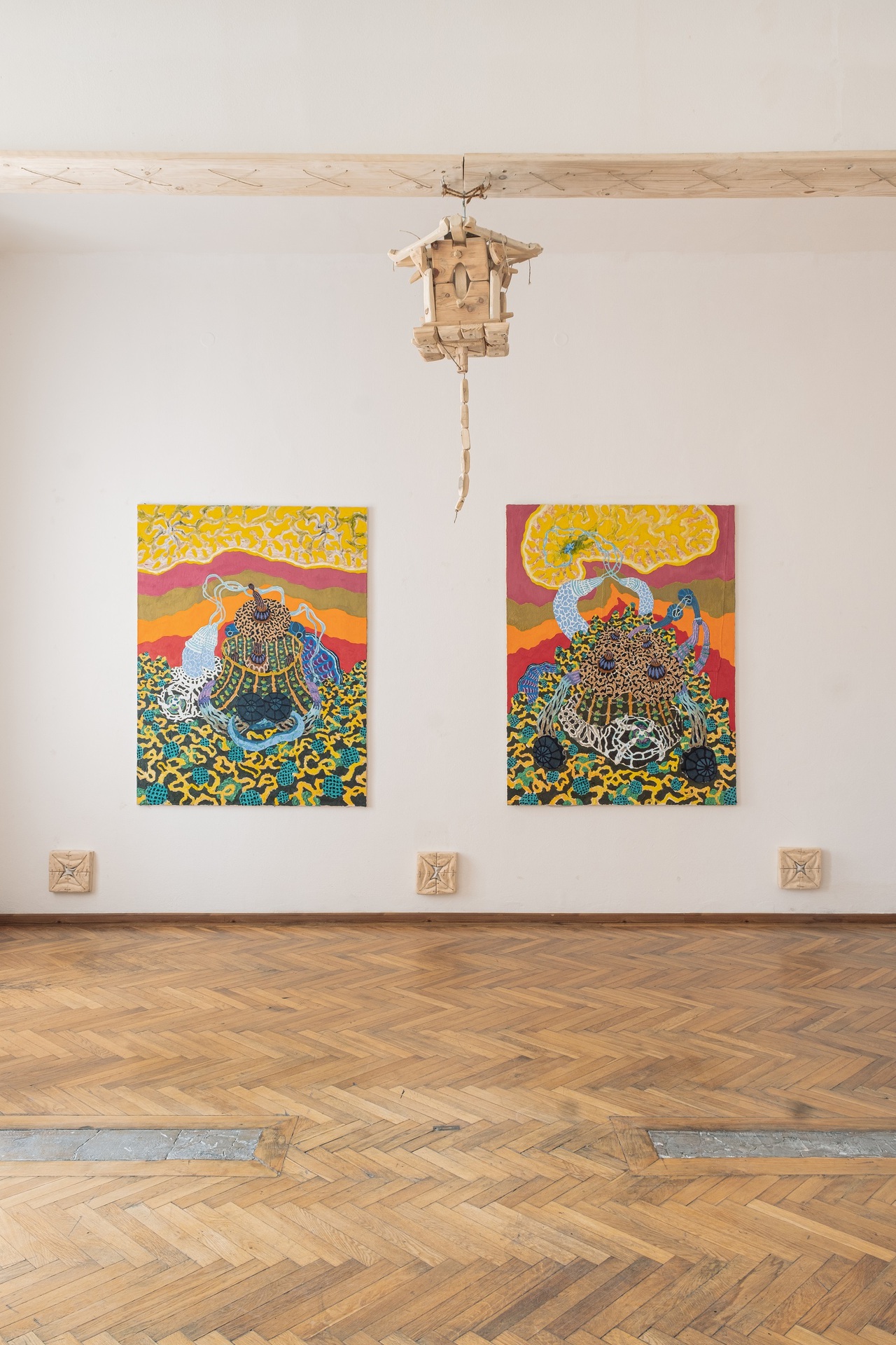 KANREC SAKUL, SUNSHINE,wood object and paiting (oil and canvas) 2020,