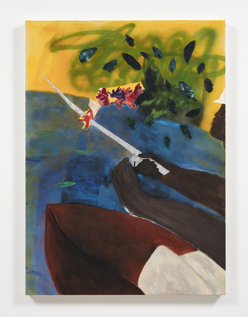 Marcus Leslie Singleton. Bayaguana, 2020. Oil and spray paint on linen, 48 x 35 inches (121.9 x 88.9 cm)
