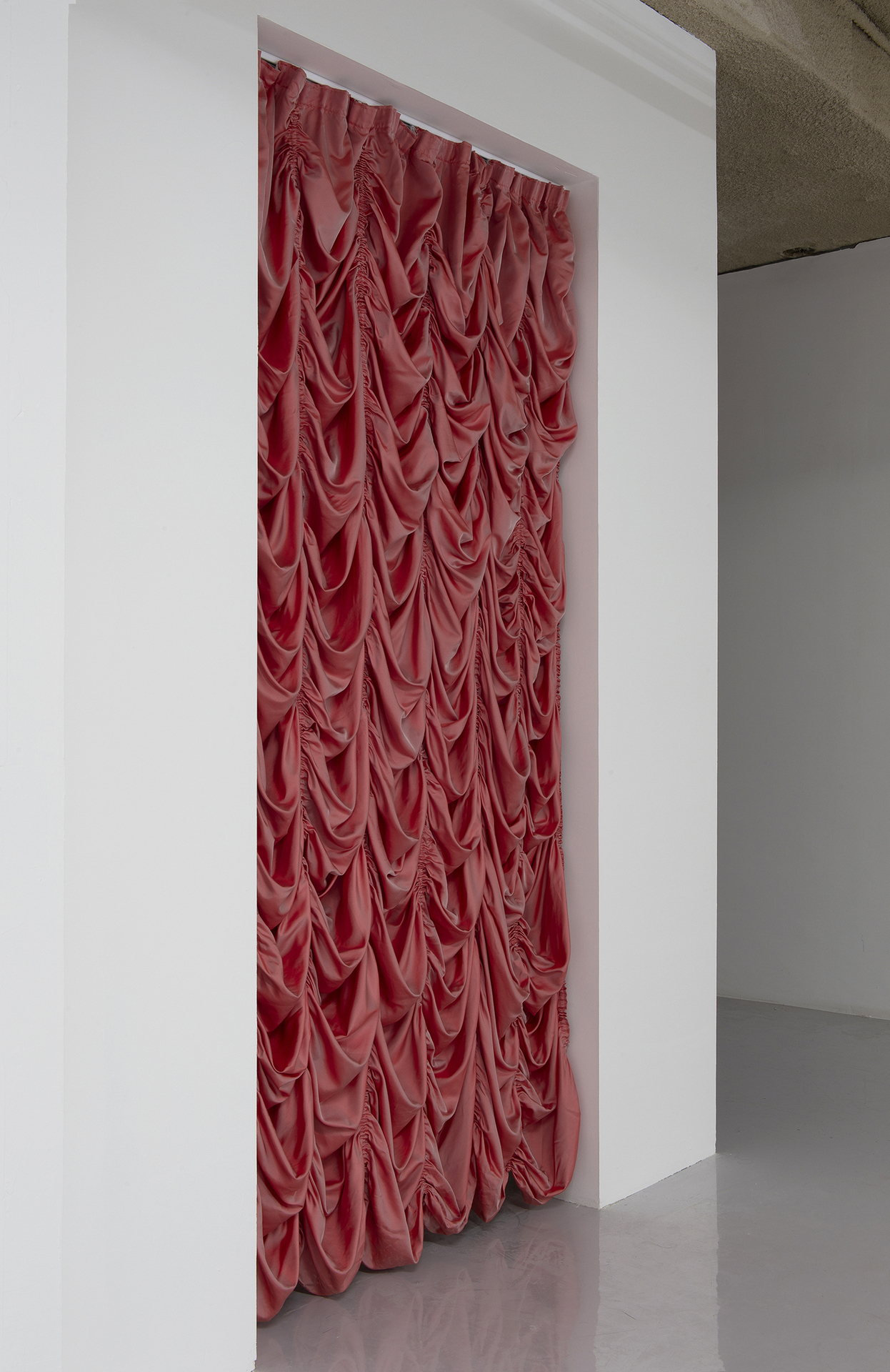 Hanne Lippard, Cunt, 2018, draped silk-curtain