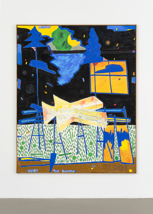 Jan Zöller, I see myself working on this sculpture forever, 2020, acrylic, oil based colored pencil and pastels on canvas, 200 x 160 cm