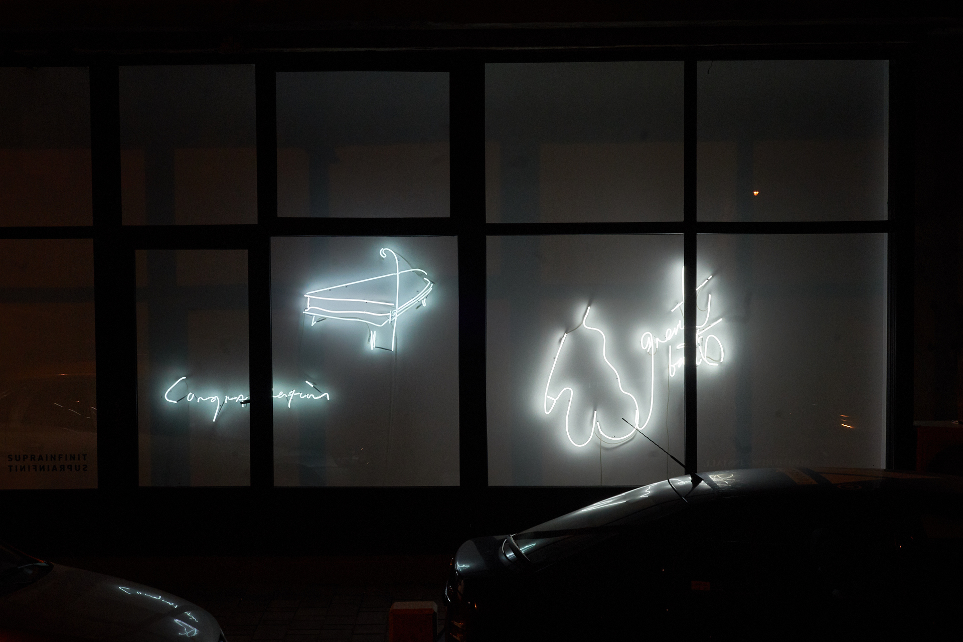 19. Christian Jankowski, Visitors 2009 – 2019, Congratulations (2013), Great Balls (2019), neon, variable dimensions