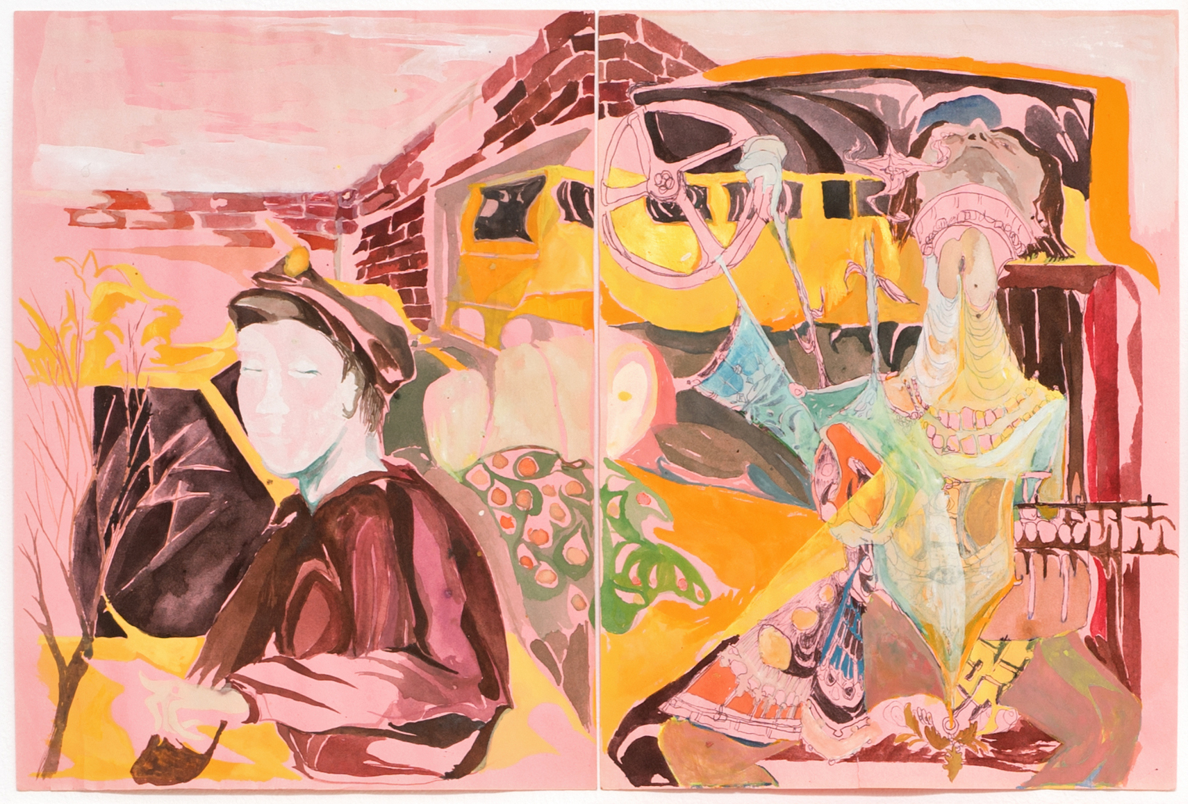 Anders Dickson, School Bus Driver, 2020, watercolour and pen on paper, 30,5 x 45,2 cm