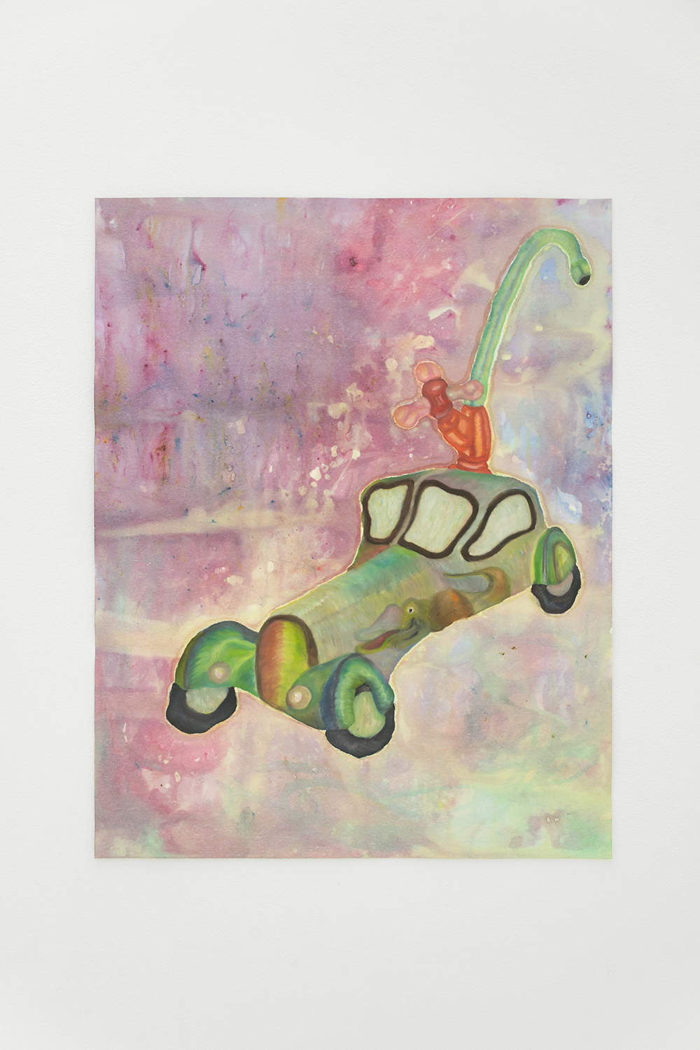 Jan Gatewood, What’s good for the Bugator is good for the Bugander, 2020, Oil pastel, oil stick, fabric dye, industrial salt, & fabric spray paint on paper, 22 x 28 in.