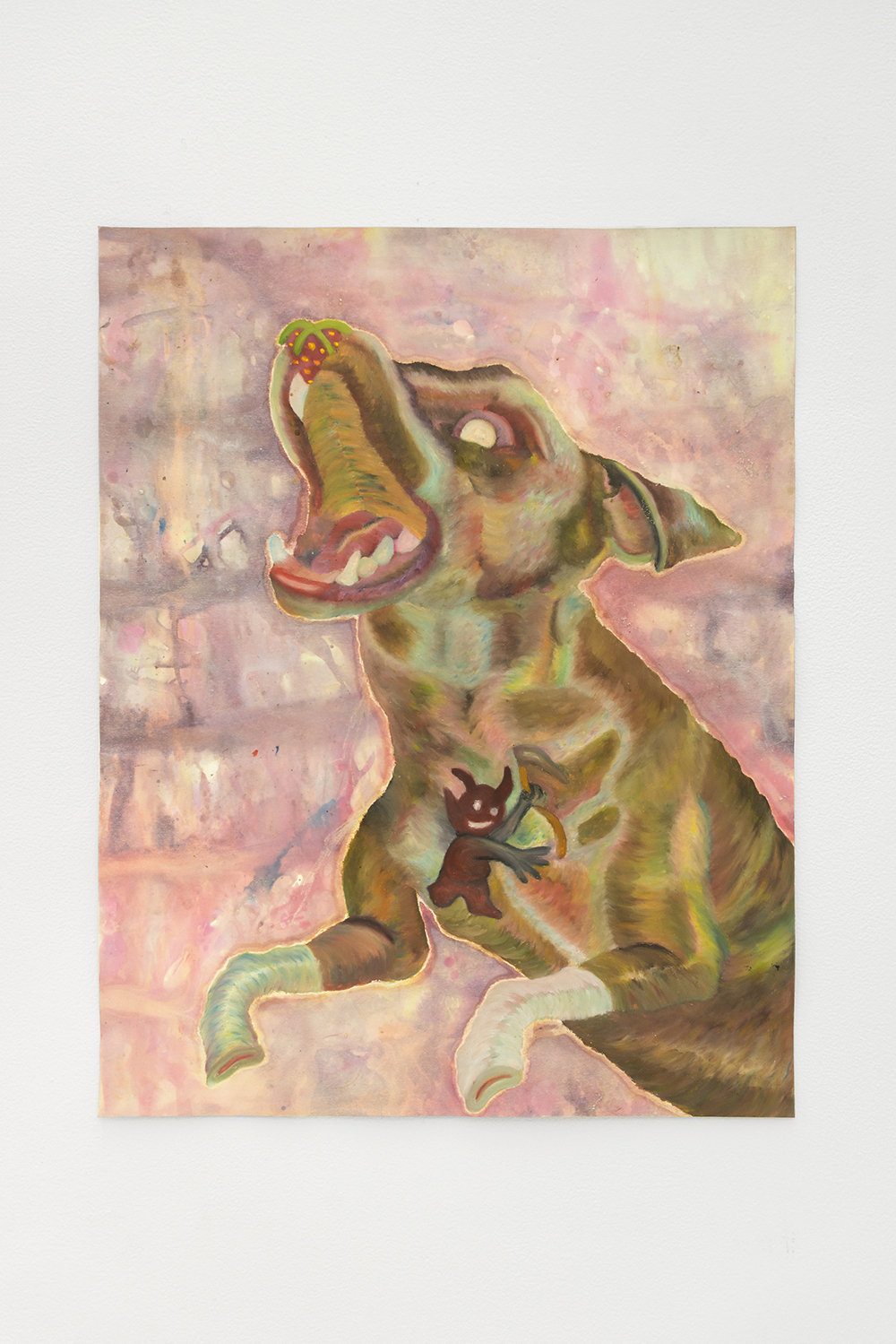 Jan Gatewood, Turning Point (tone switch) meets Love at the Store, 2020, Oil pastel, oil stick, fabric dye, industrial salt, fabric spray paint, & lemon juice on paper, 22 x 28 in.