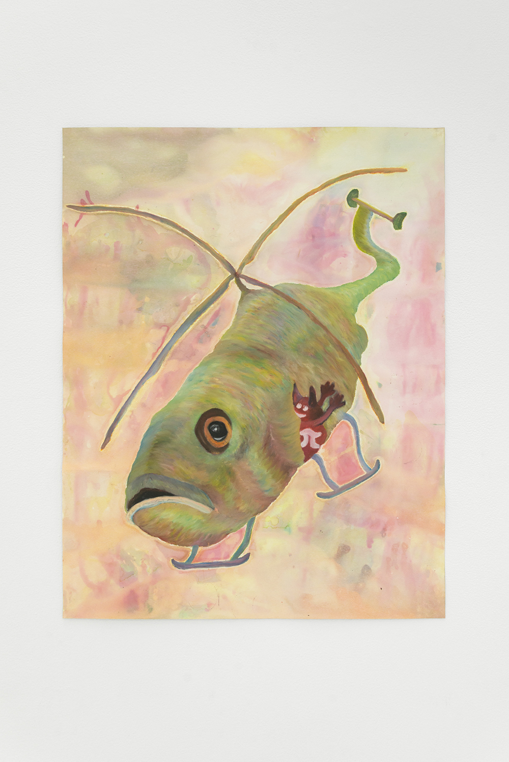 Jan Gatewood, Oscarcopter Stonejam-Pi, 2020, Oil pastel, oil stick, fabric dye, industrial salt, & fabric spray paint on paper, 22 x 28 in.