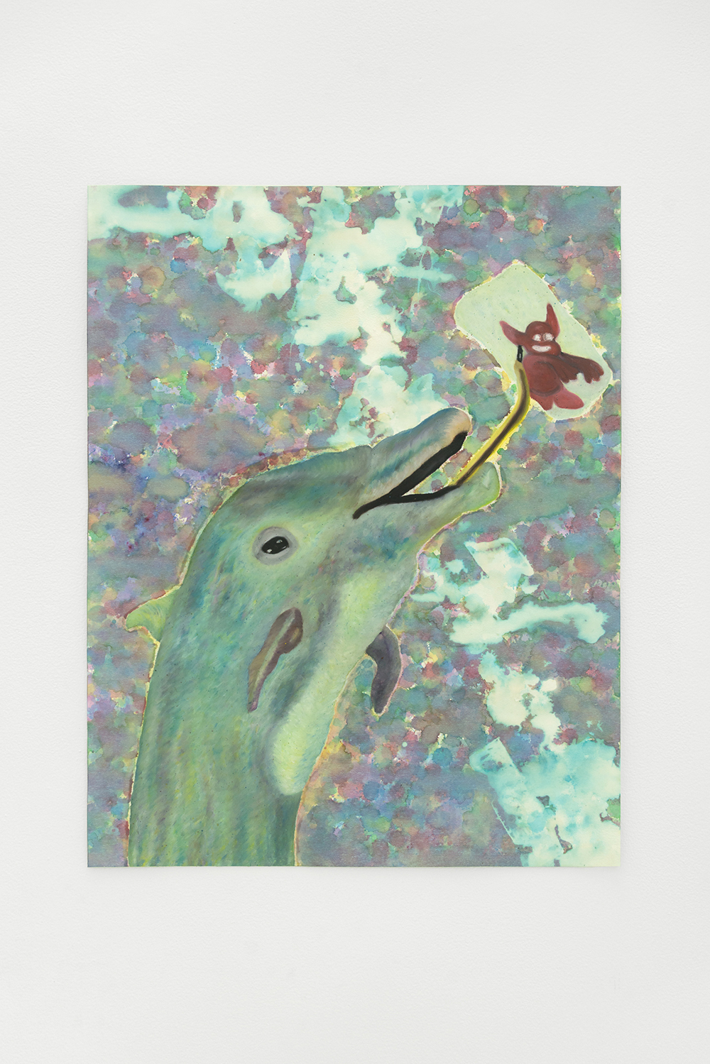 Jan Gatewood, Captain Miserable, 2020, Oil pastel, oil stick, fabric dye, industrial salt, & fabric spray paint on paper, 22 x 28 in.