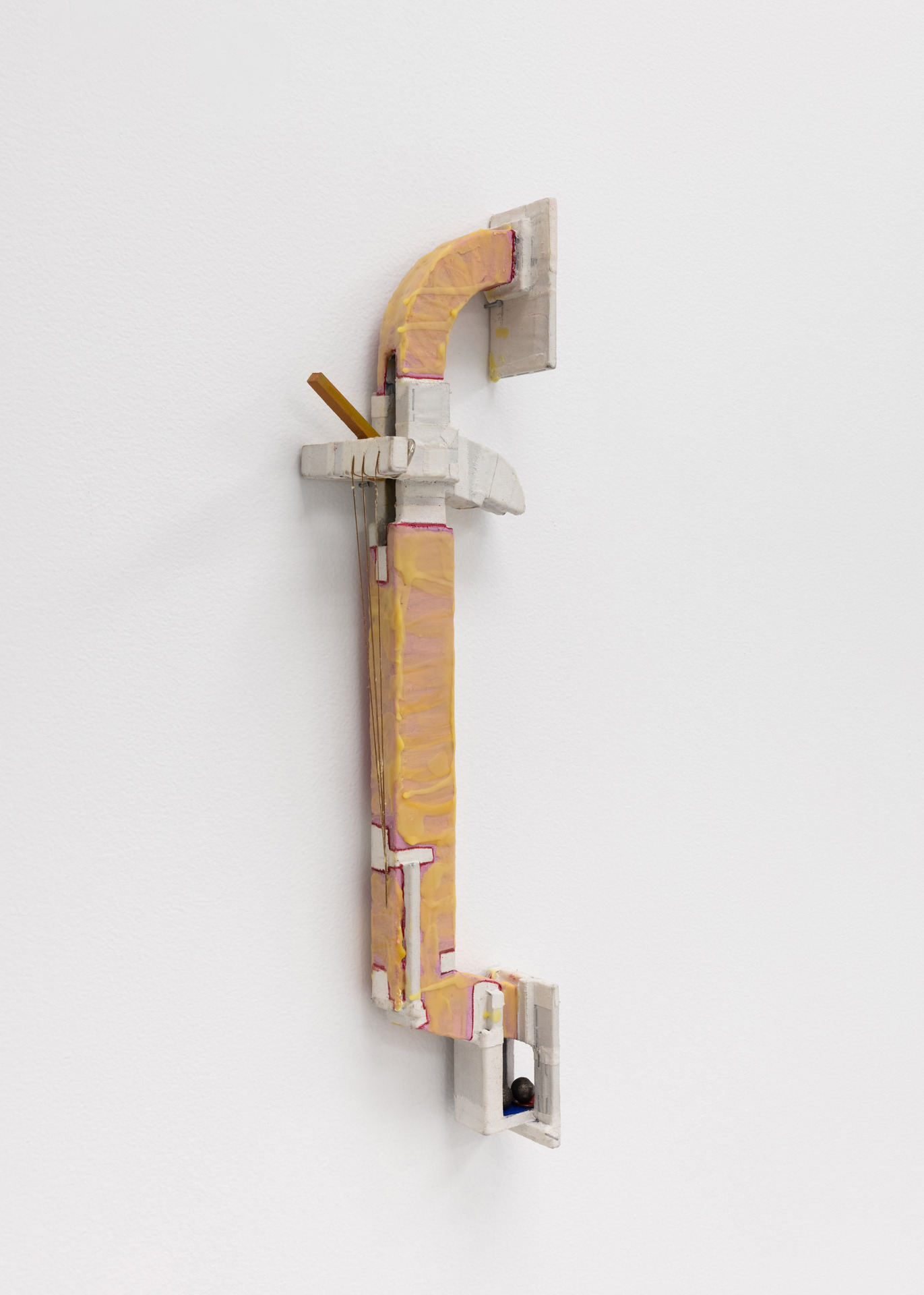 Marlon Kroll, 2020, Of my partner, MDF, muslin, paint, coked pencil, thread, coins, oilskin,  21 x 6.5 x 2.5 inches