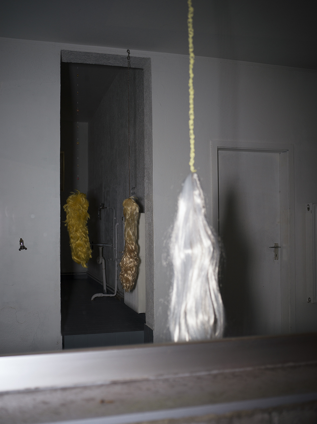Theresa Rothe, Lazy Hairy Worms 1,2,3, Tights, Hair, Chains, Plastic Eyes, 2020