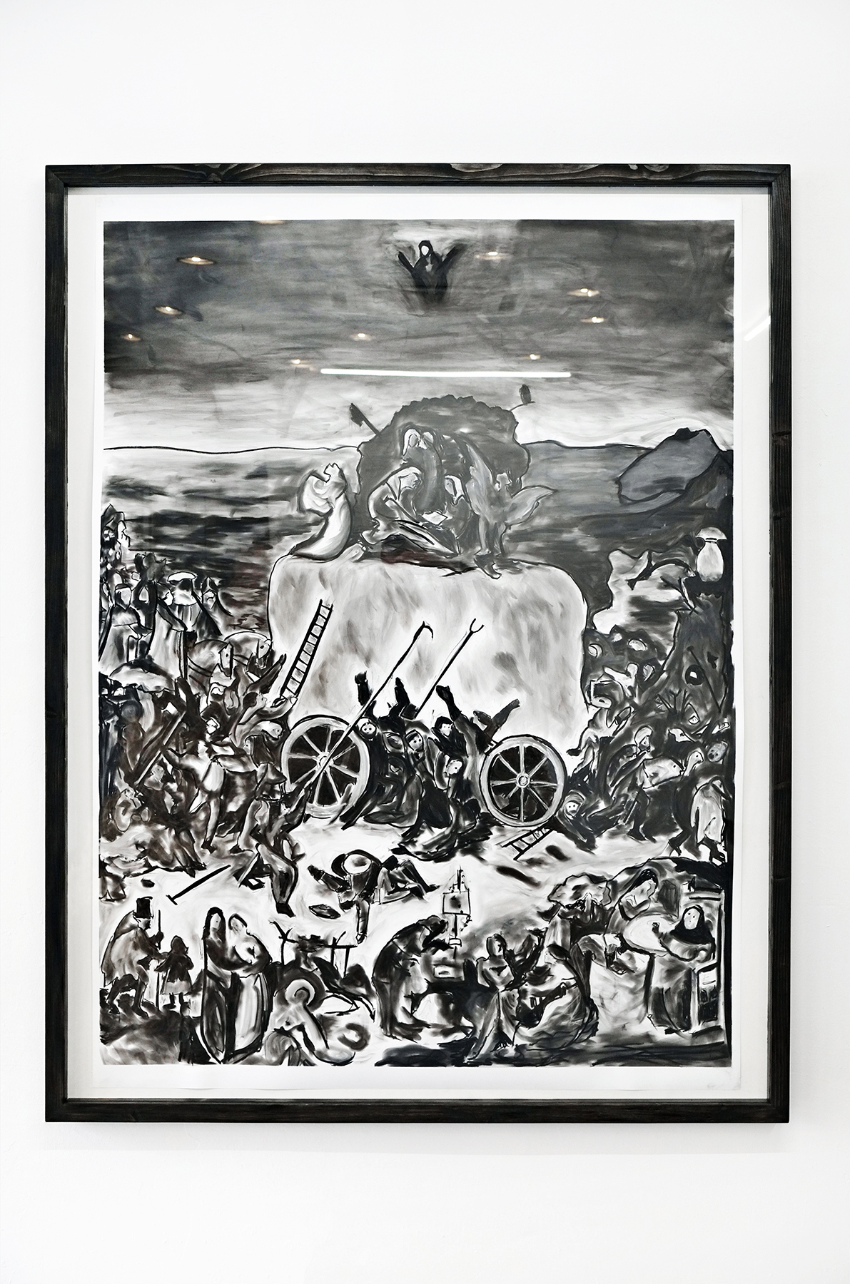 Conrad Hübbe, "The Haywain" (after Hieronymus Bosch), 2020, charcoal on paper and artist frame, 135 x 100 cm