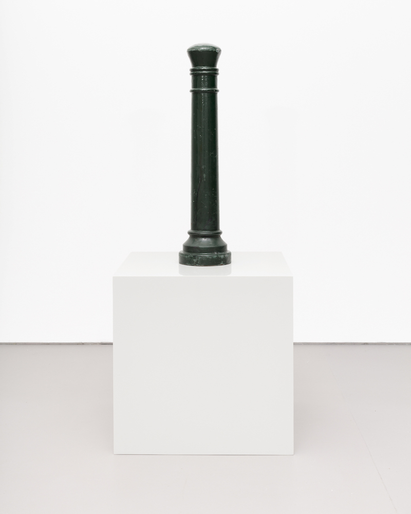 Marte Eknæs, Bollard (Brussels), 2020, painted steel bollard, MDF, epoxy, h= 159 cm (bollard: 81 x 25 cm; plinth: 60 x 60 x 60 cm)