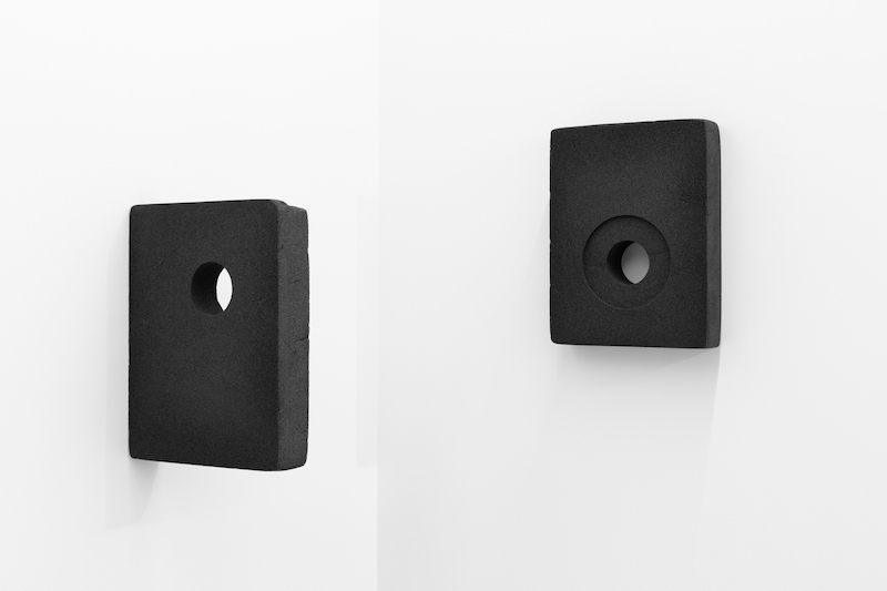 Marte Eknæs, Installation view, Insular Circular and Insular Circular Perpendicular, 2020, foamglass, laquer, 60 x 45 x 12 cm (each)