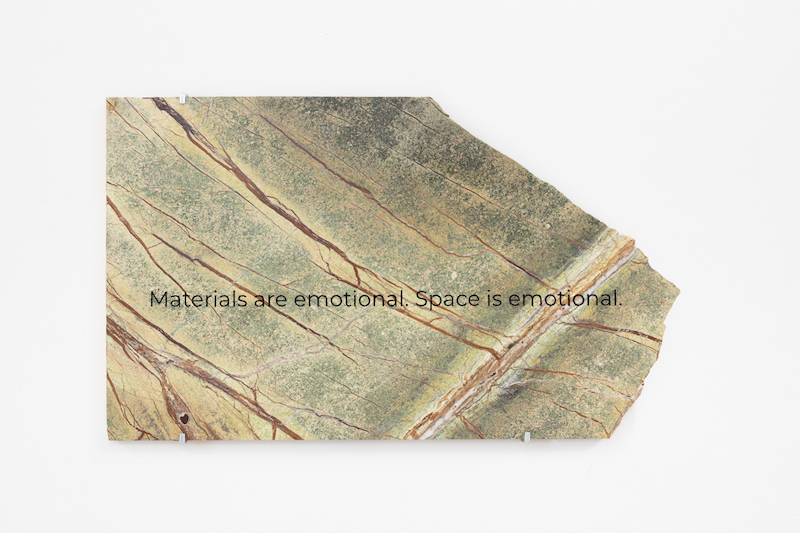 Marte Eknæs, Excerpt 1, 2020, Rainforest marble, engraving, 44 x 74 x 2 cm