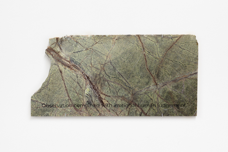 Marte Eknæs, Excerpt 2, 2020, Rainforset marble, engraving, 45 x 91.5 x 2 cm