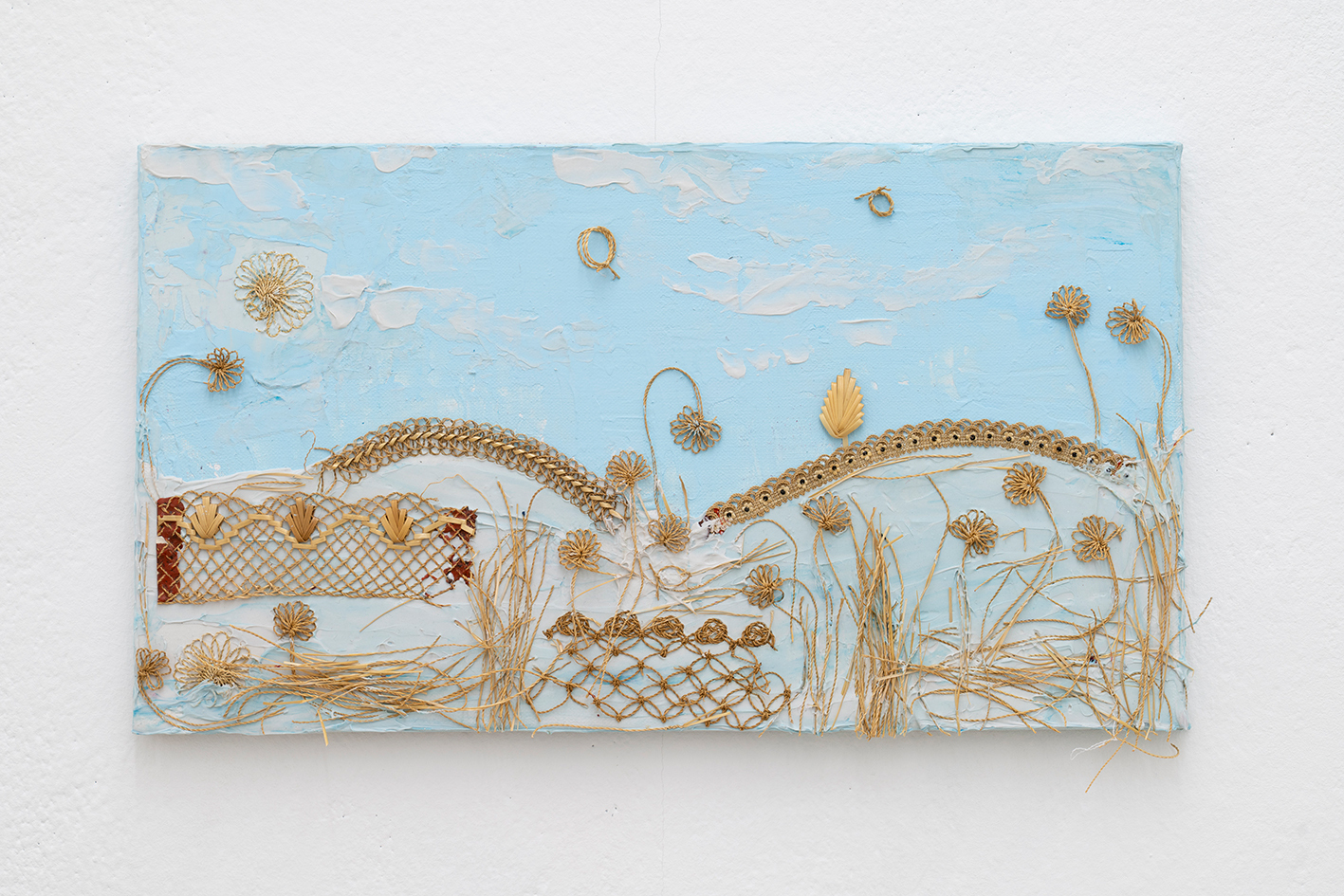 Thomas Moor, Freiamt Reverie, 2020, acrylic, straw and gesso on canvas, 26 x 47 cm