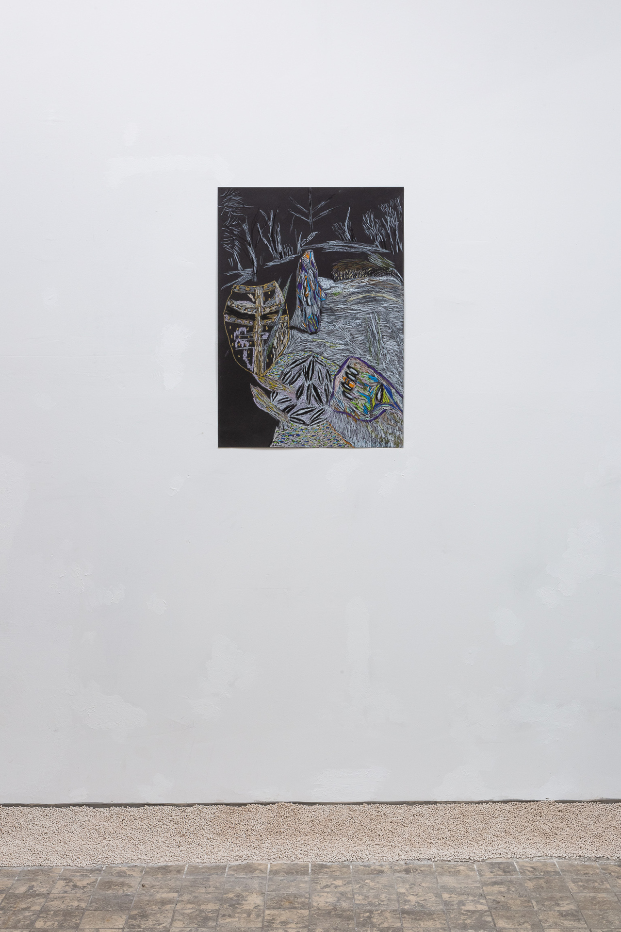 Elvira Axt, selfreflection in snow landscape, 2020, oil pastel on paper, 80 x 60 cm, Install 2.