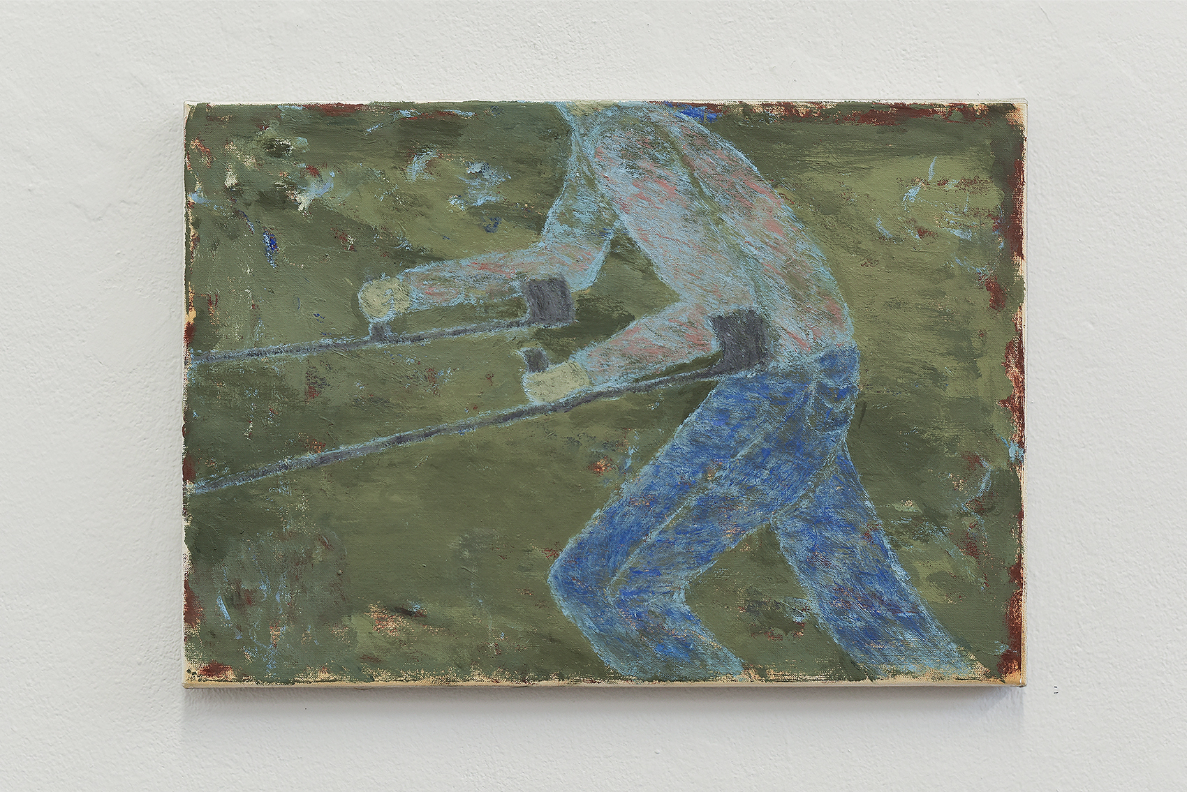 Katrine Bobek, Nick´s crutches, 2020, Ink, oil on canvas 50 x 35 cm