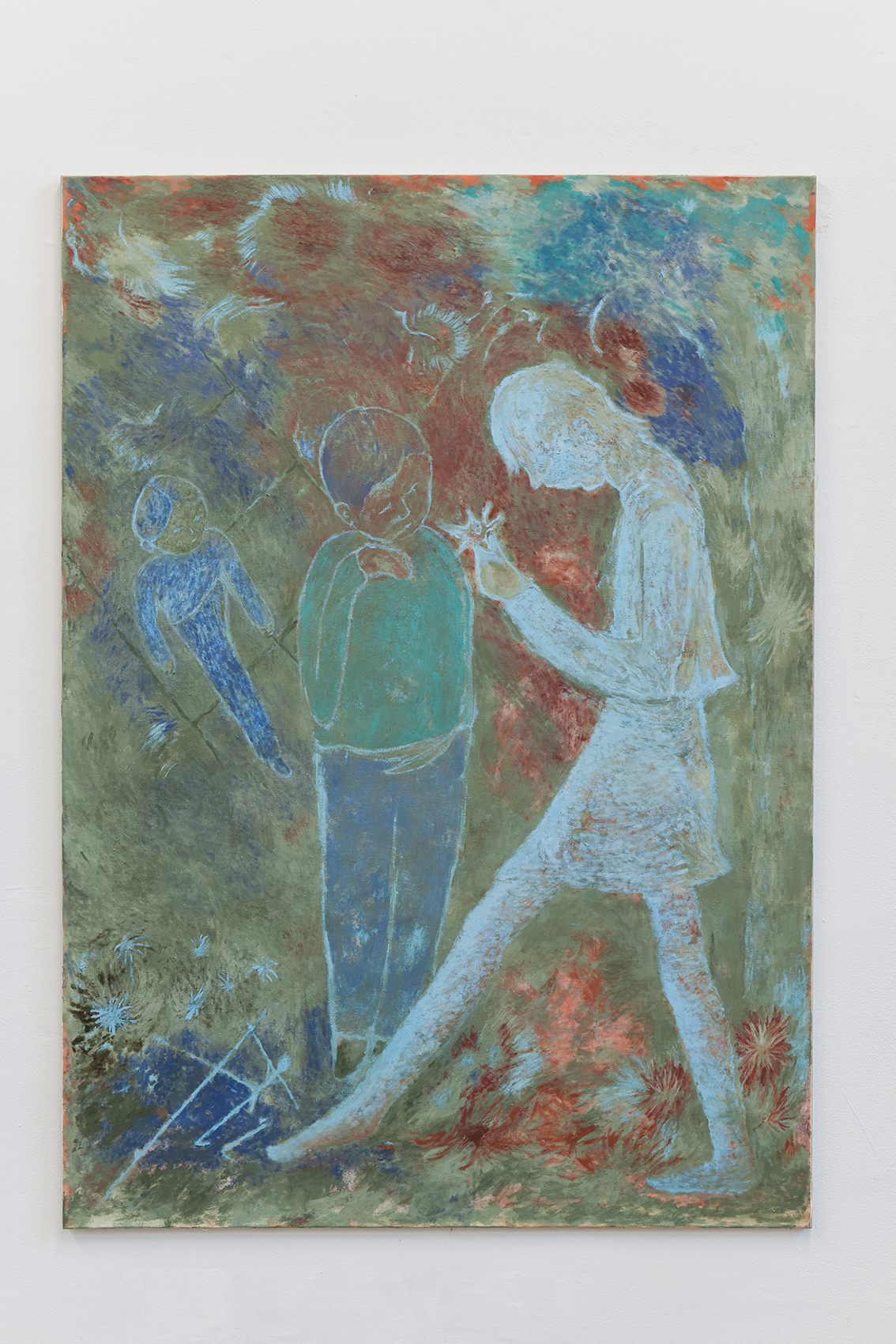 Katrine Bobek, The broken woodstick man, 2020, Ink, oil on canvas, 120 x170 cm