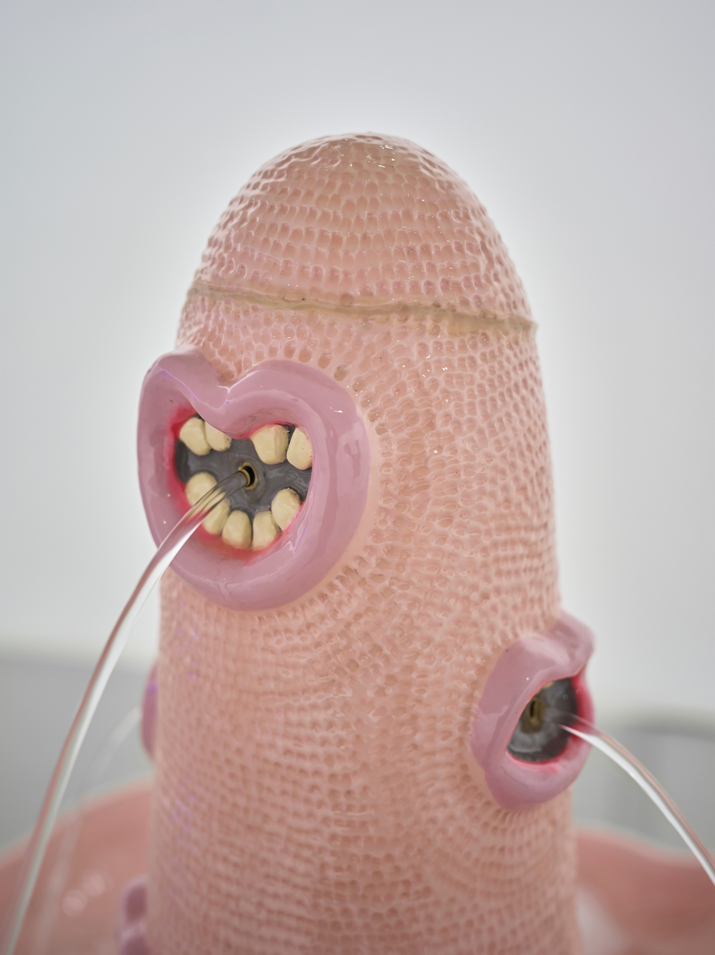 Monika Grabuschnigg, So it is a lover who bubbles and foams, 2017, Earthenware, acrylic paint, epoxy, resins, polymer sealant, metal, stainless steel, fountain system with eight nozzles. 151 x 90 x 90 cm