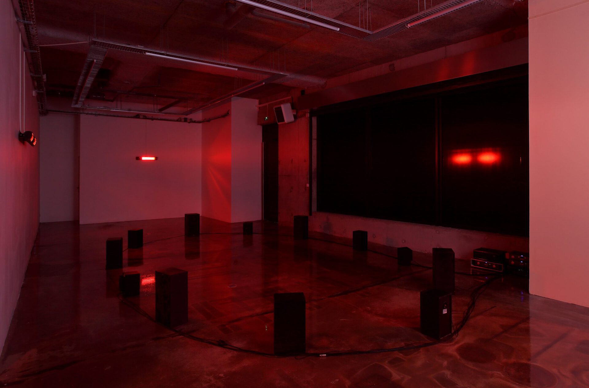 communauté béta, Untitled (Aubervilliers), 2020, multichannel soundtrack for twelve speakers split out from early sound work Wet Bodhi Trees (variable dimensions)