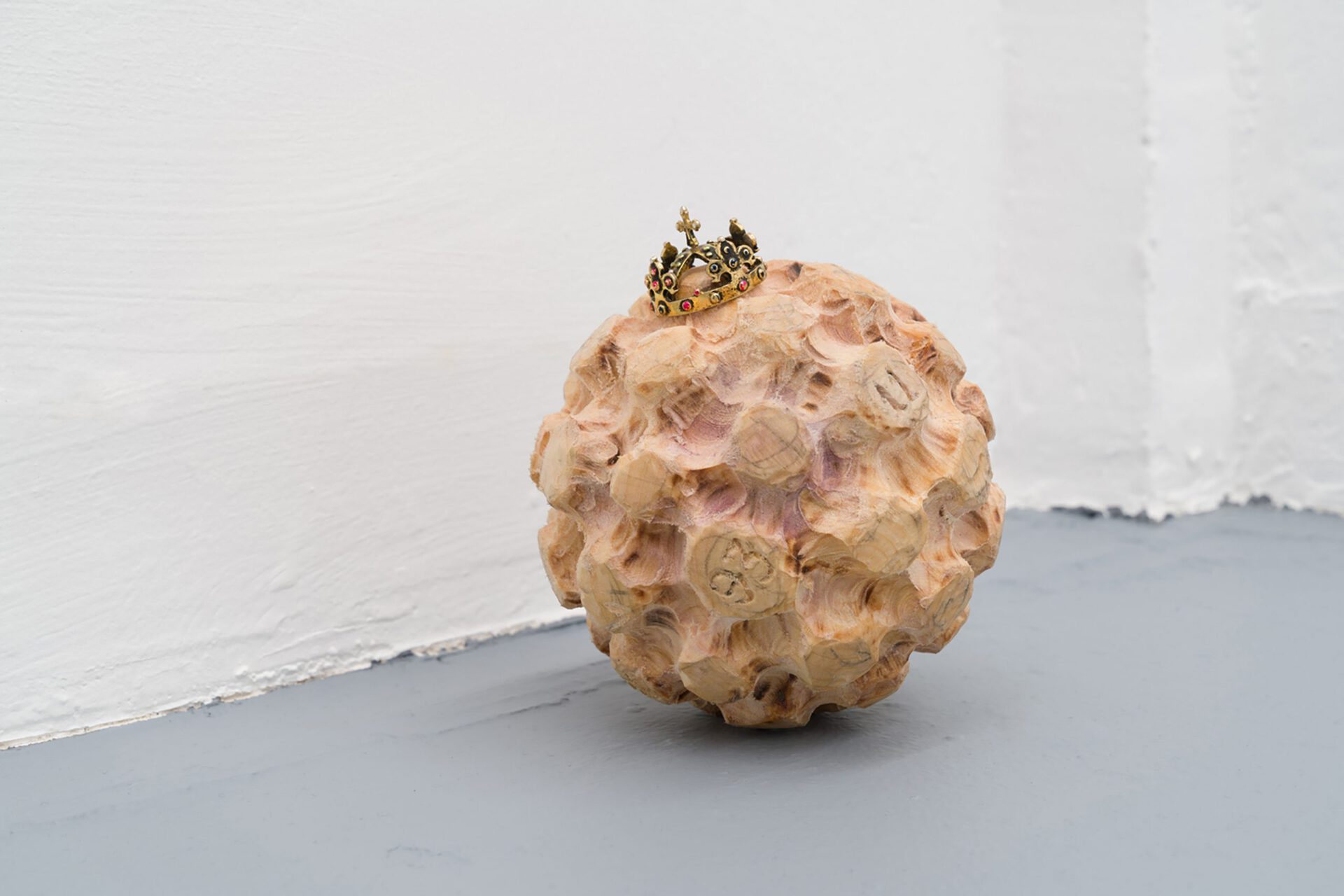 Dasha Kuznetsova, ‘Power of the crown (corona)’, 2020, carved wood, toy crown, acrylic lacquer, 10 x 9 x 9 cm
