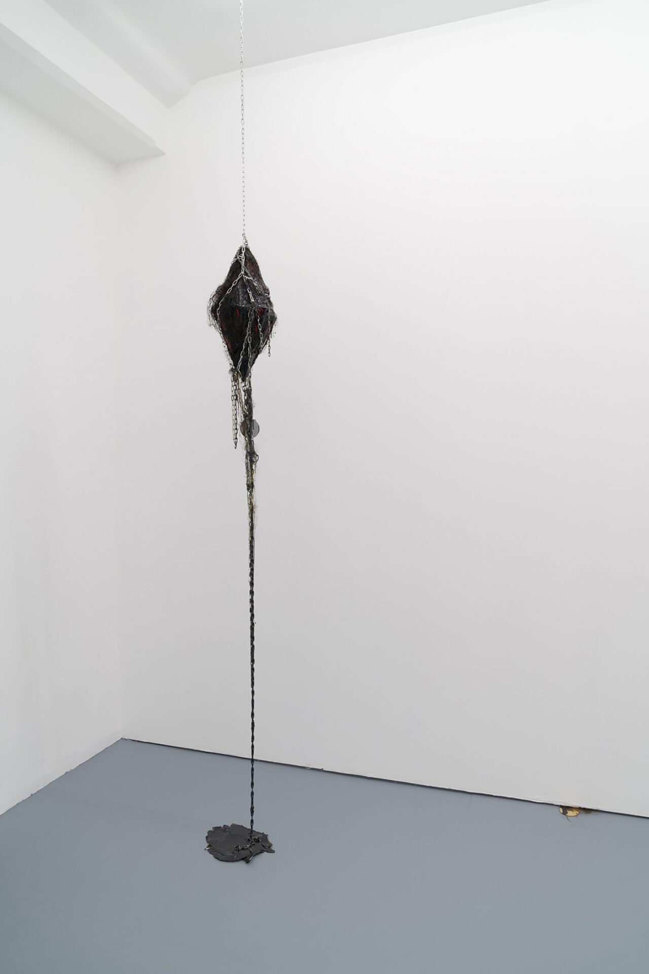 Nastya Vasileva, ‘Plumbob 95.35(8) + 31.77(4)’, 2019-2020, polyurethane plastic, hair, plexiglass, steel chain, dimensions vary