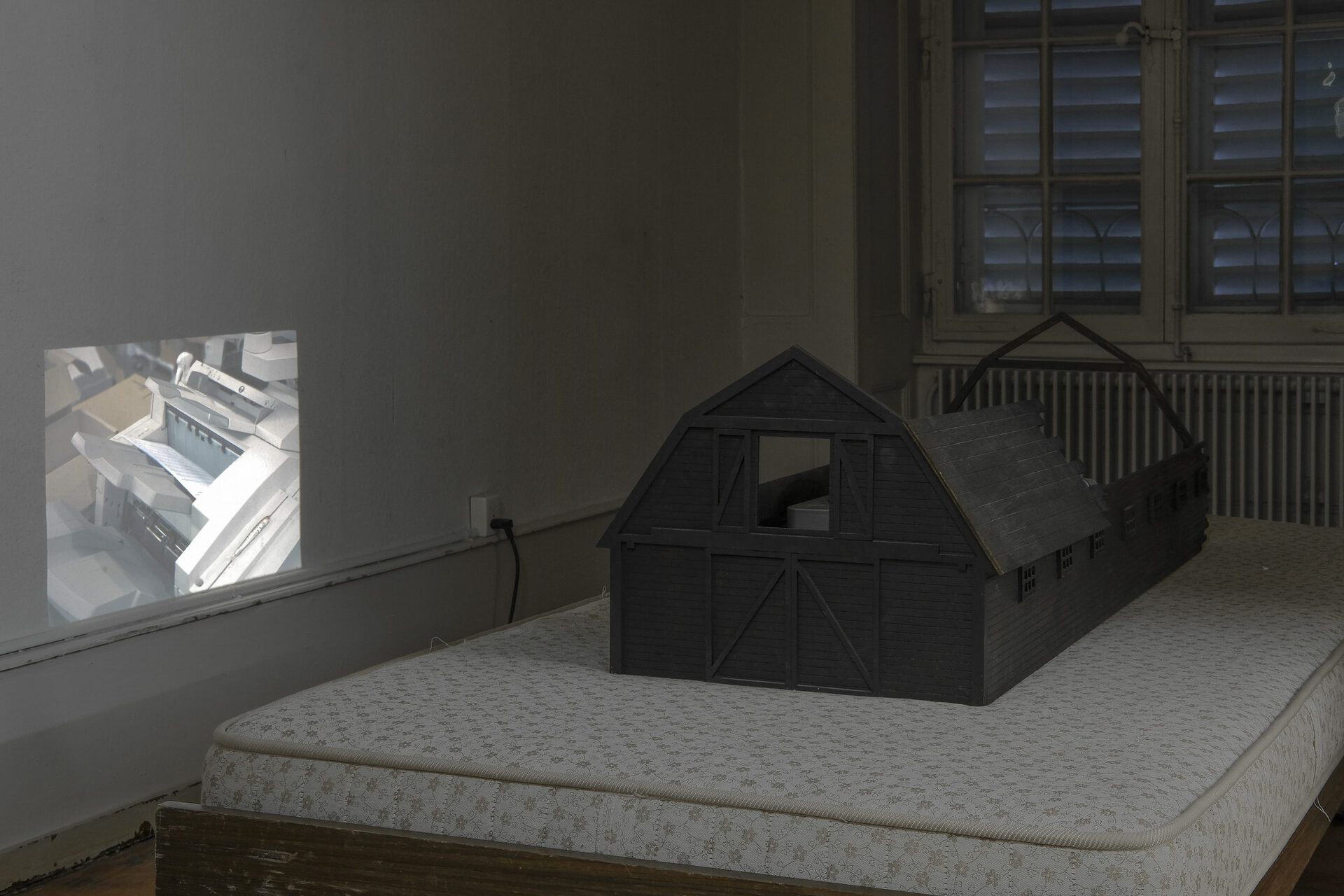 Hamish Pearch, Electricityscape, 2020, wood, charcoal, paint, slides (images artist’s own), various dimensions