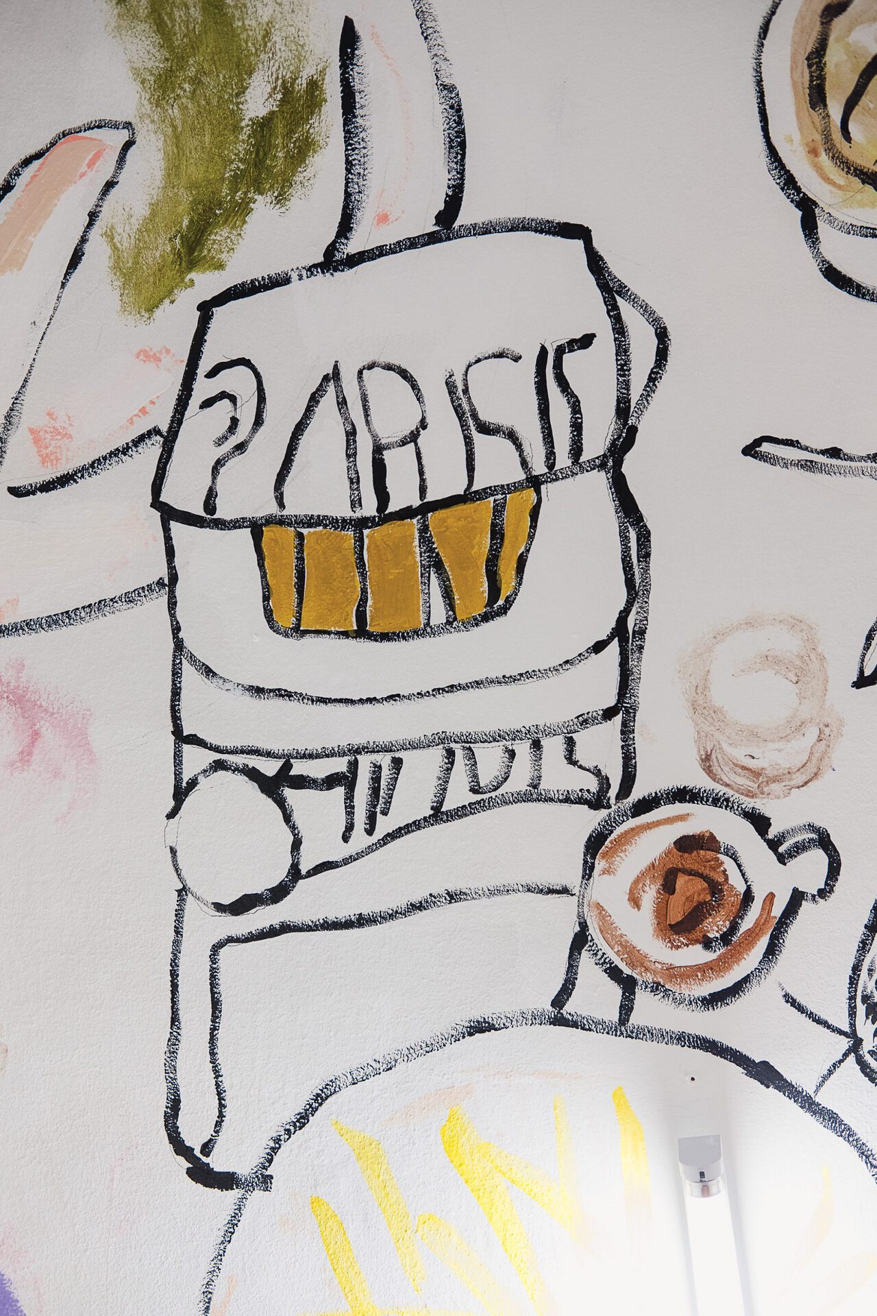 Manuela Gernedel & Fiona Mackay, Dining Out, 2020, acrylic, liquid pigments and emulsion, site-specific work, 540 x 215 cm