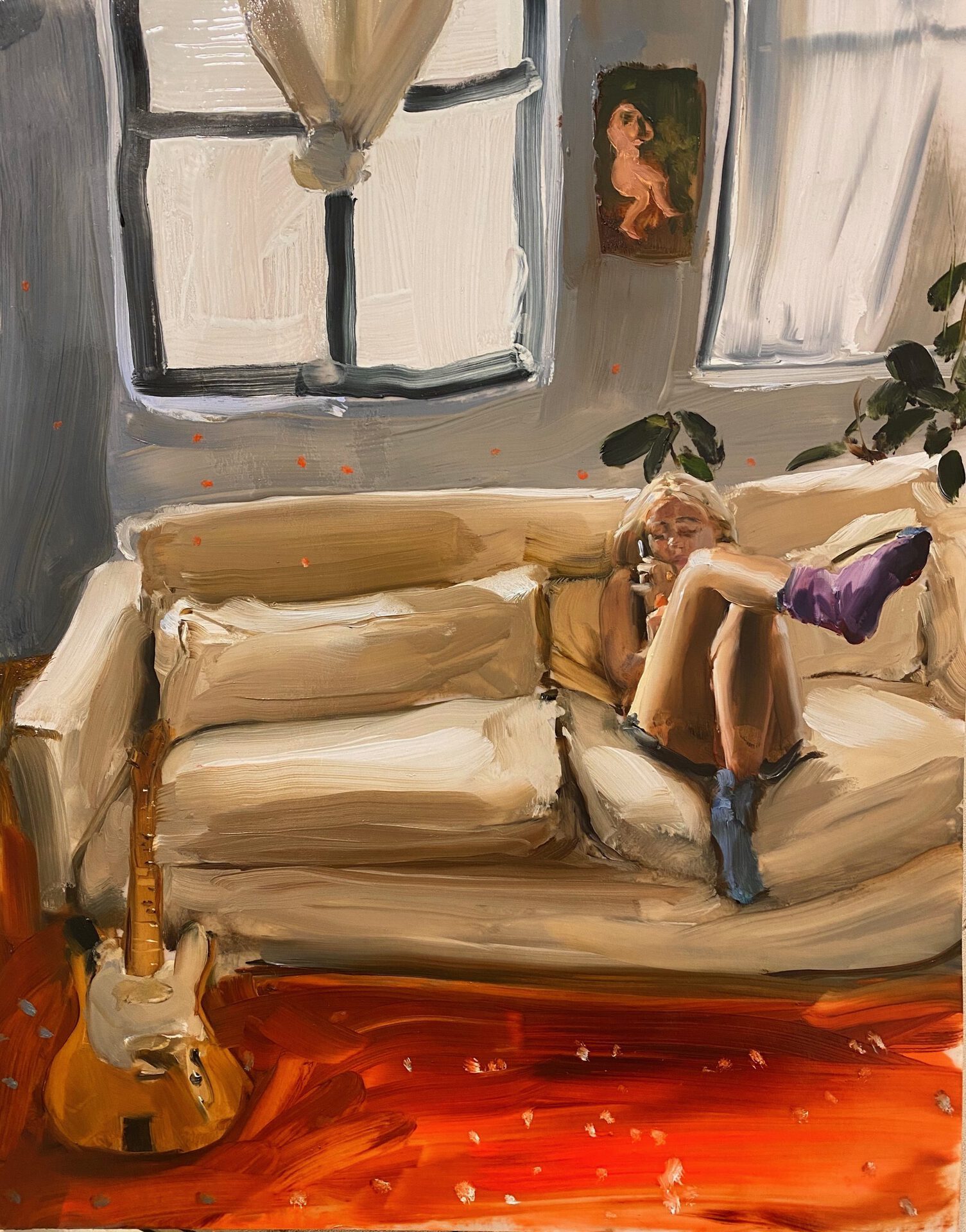 Jenna Gribbon, Couched, 2020, Oil on vellum, 35,5 x 28 cm, Courtesy of the artist and Fredericks & Freiser, NY