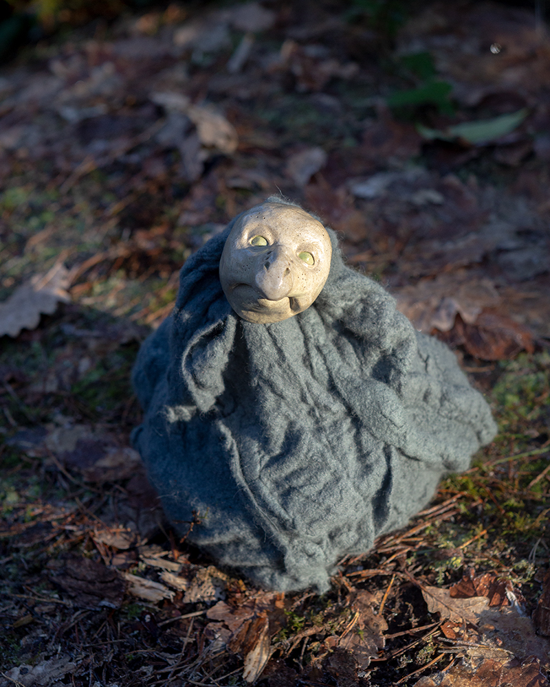 Aniara Omann, A Different Kind of Love (Soft), 2021 (Recycled felted wool, glazed stoneware, dried beans, 24 x 24 x 20 cm/9.5 x 9.5 x 8 in)