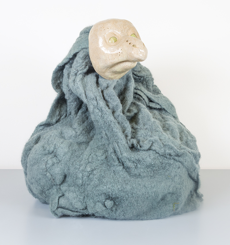Aniara Omann, A Different Kind of Love (Soft), 2021 (Recycled felted wool, glazed stoneware, dried beans, 24 x 24 x 20 cm/9.5 x 9.5 x 8 in)