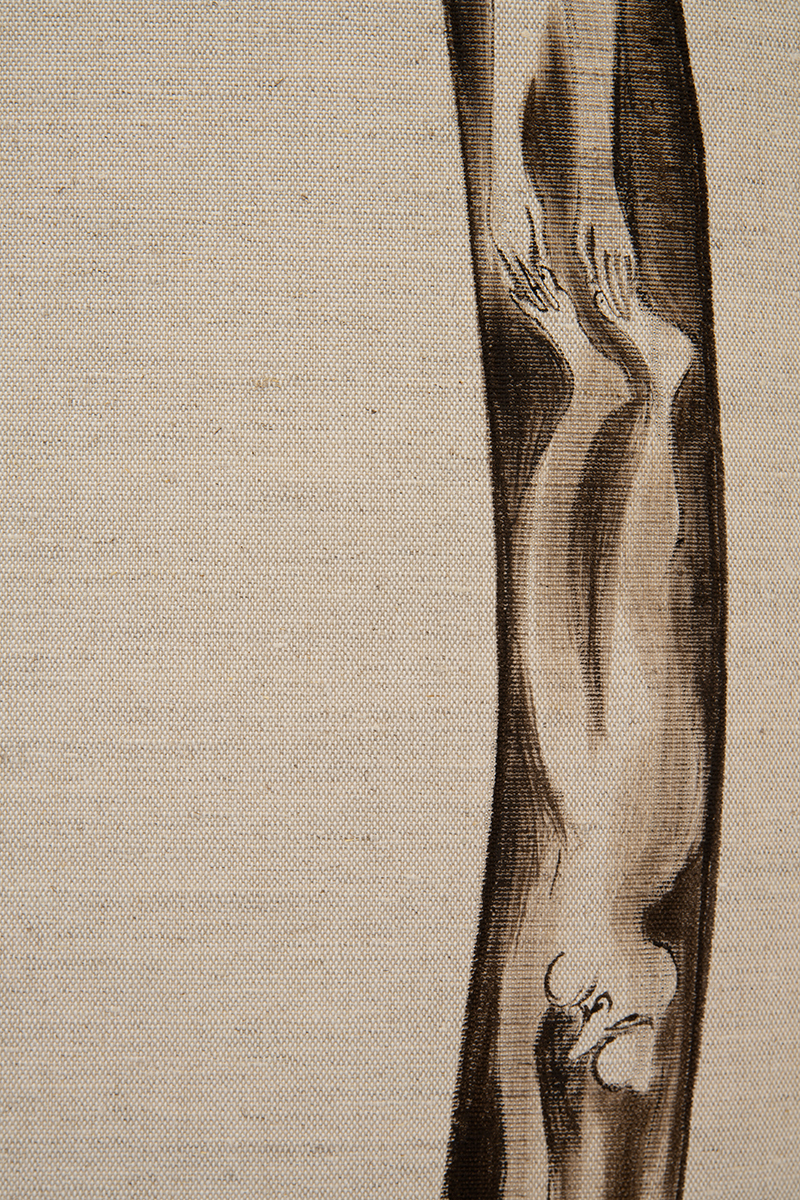 Carlotta Bailly-Borg, Frustrated (detail), 2021 (Acrylic, linen, steel, 230 x 75 cm).