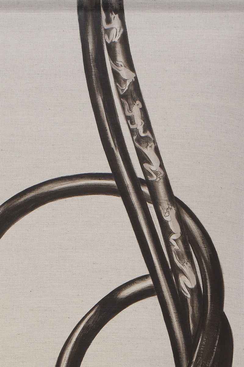 Carlotta Bailly-Borg, Compulsive (detail), 2021 (Acrylic, linen, steel, 228 x 75 cm).