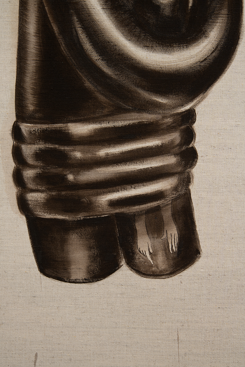 Carlotta Bailly-Borg, Complex, Neurotic, Mental (detail), 2021 (Acrylic, linen, steel, 228 x 75 cm).