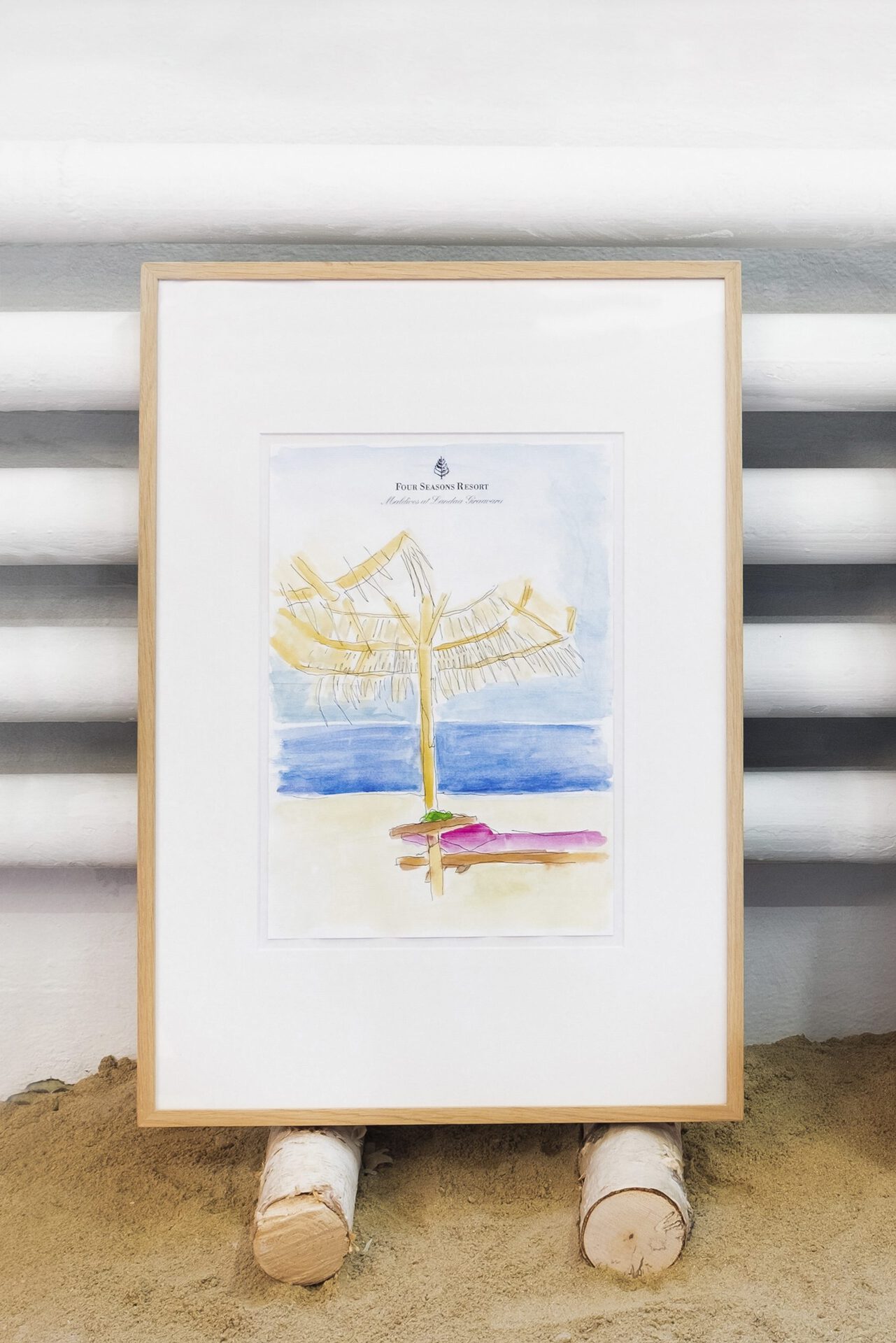 Marius Steiger, Four Seasons at Landaa Giraavaru (2), 2020, Watercolor and pen on stationary (framed), 50 × 35 cm