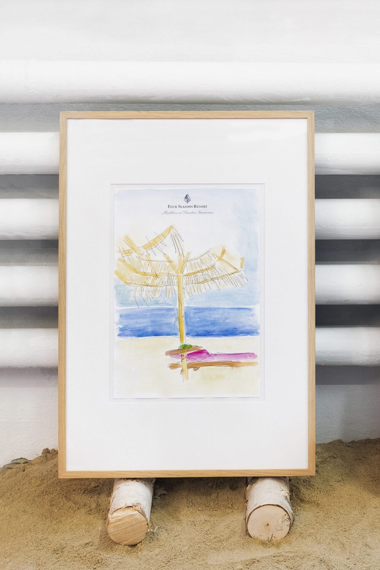 Marius Steiger, Four Seasons at Landaa Giraavaru (2), 2020, Watercolor and pen on stationary (framed), 50 × 35 cm