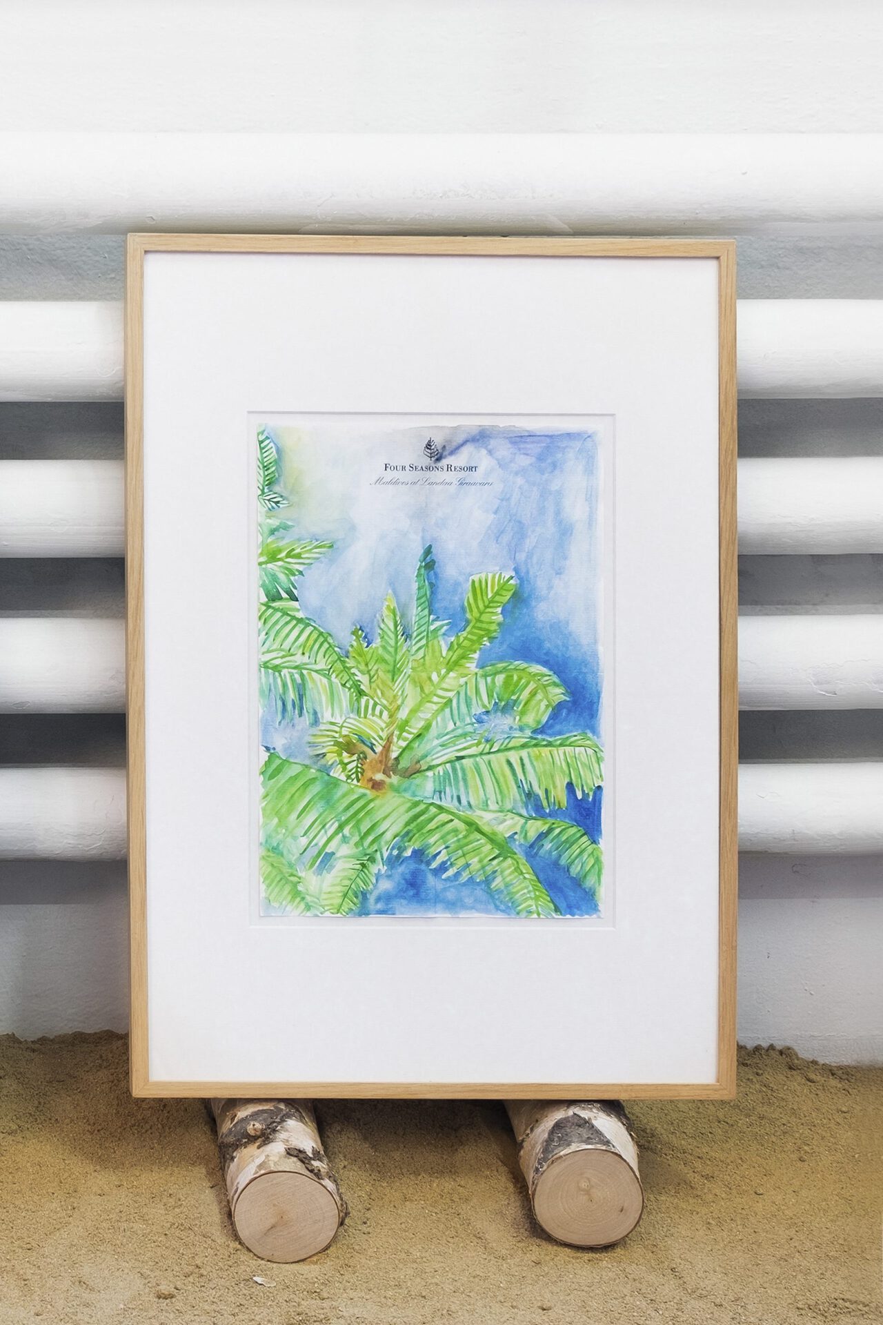 Marius Steiger, Four Seasons at Landaa Giraavaru (3), 2020, Watercolor on stationary (framed), 50 × 35 cm