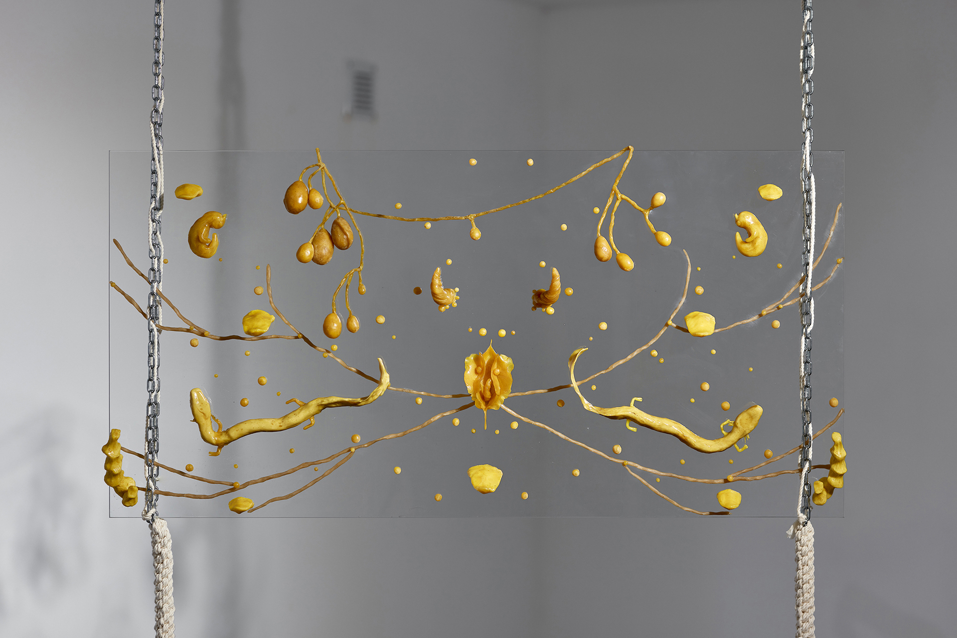 Gideon Horváth, Ecstatic faun, 2021, beeswax, glass, 100x50 cm, front view, photo by Dávid Bíró