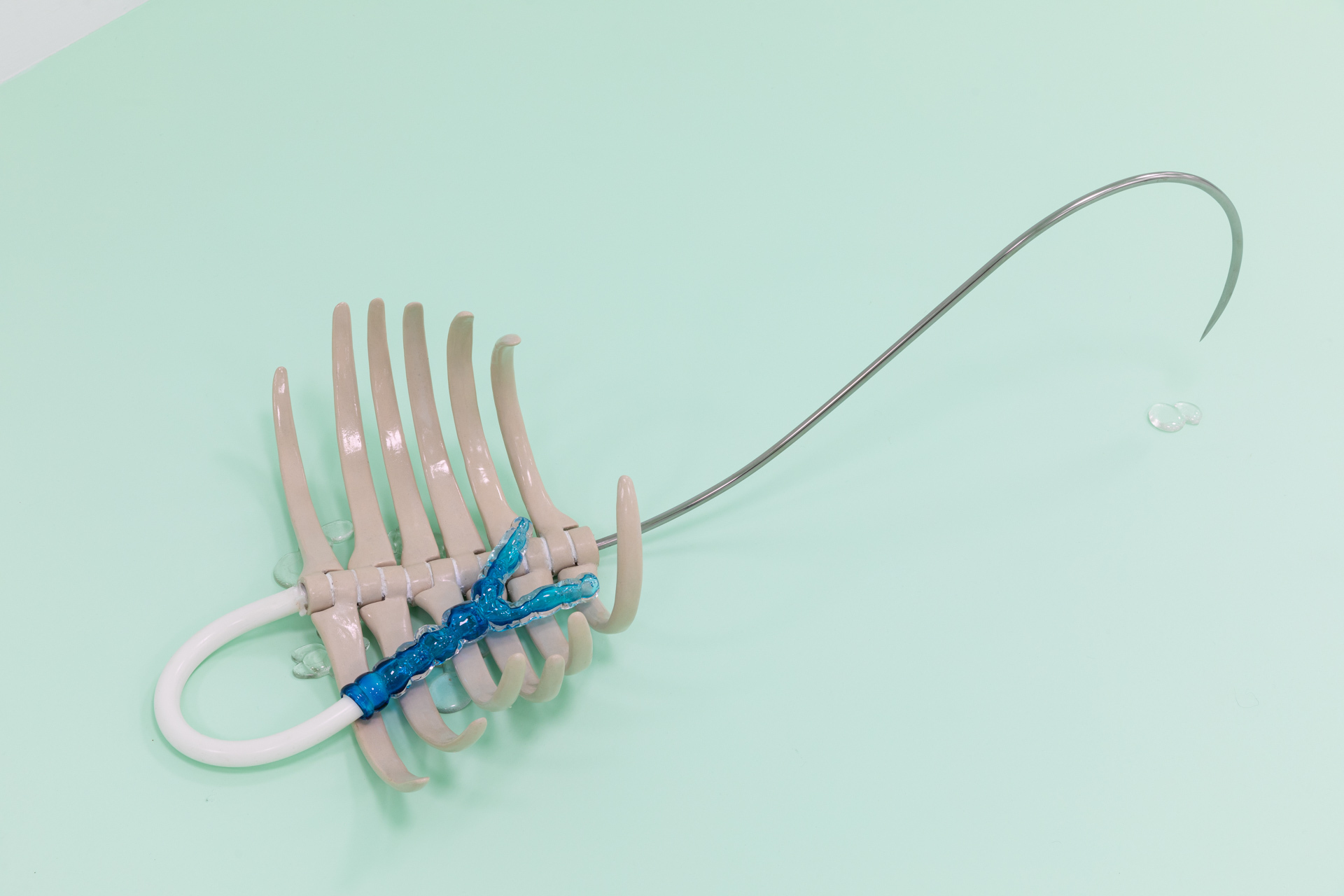 Inhale, glazed ceramic, silicone, glass, steel, 2020