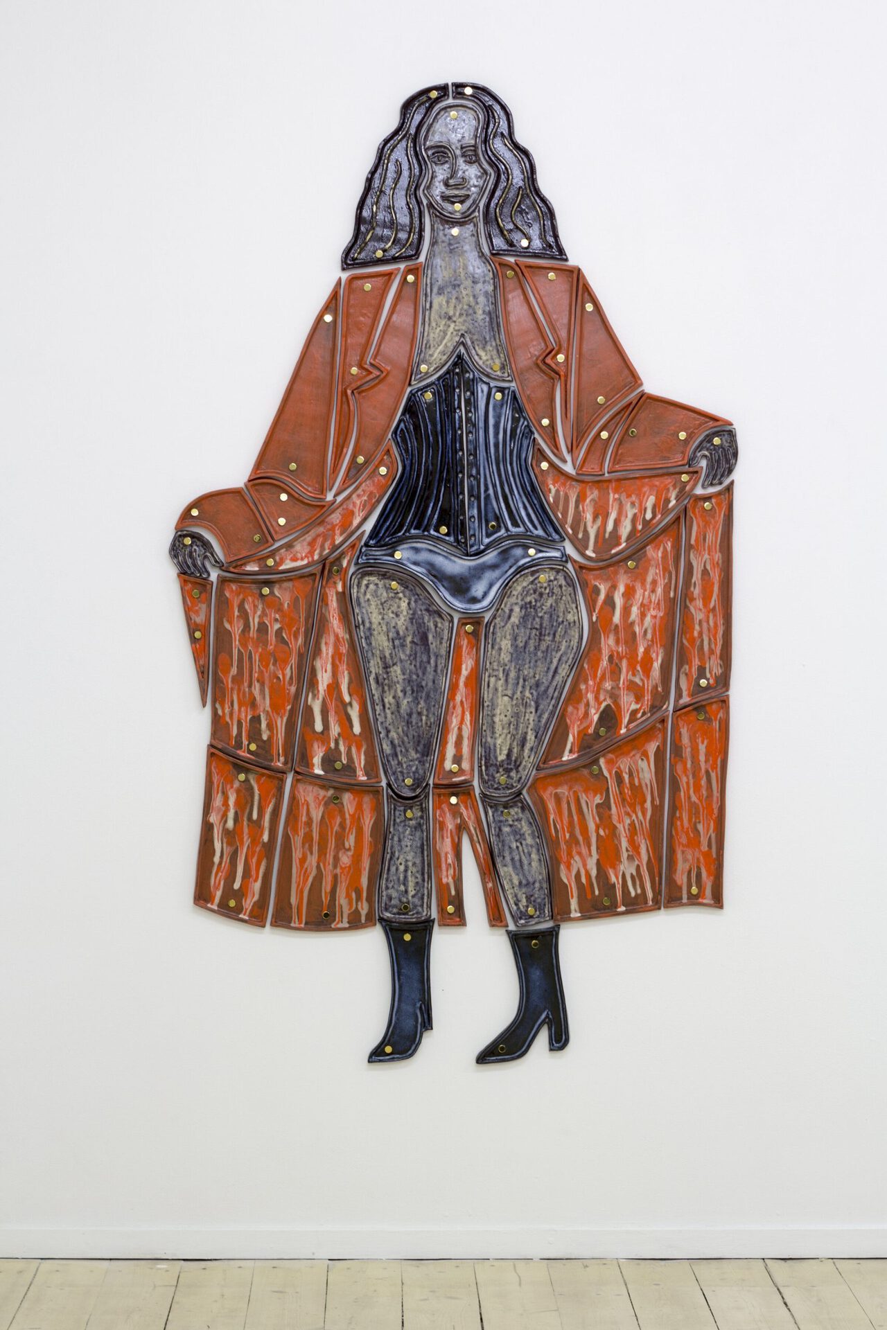 Paloma Proudfoot Project for an Overcoat. Glazed black stoneware, mirror screws, 2020