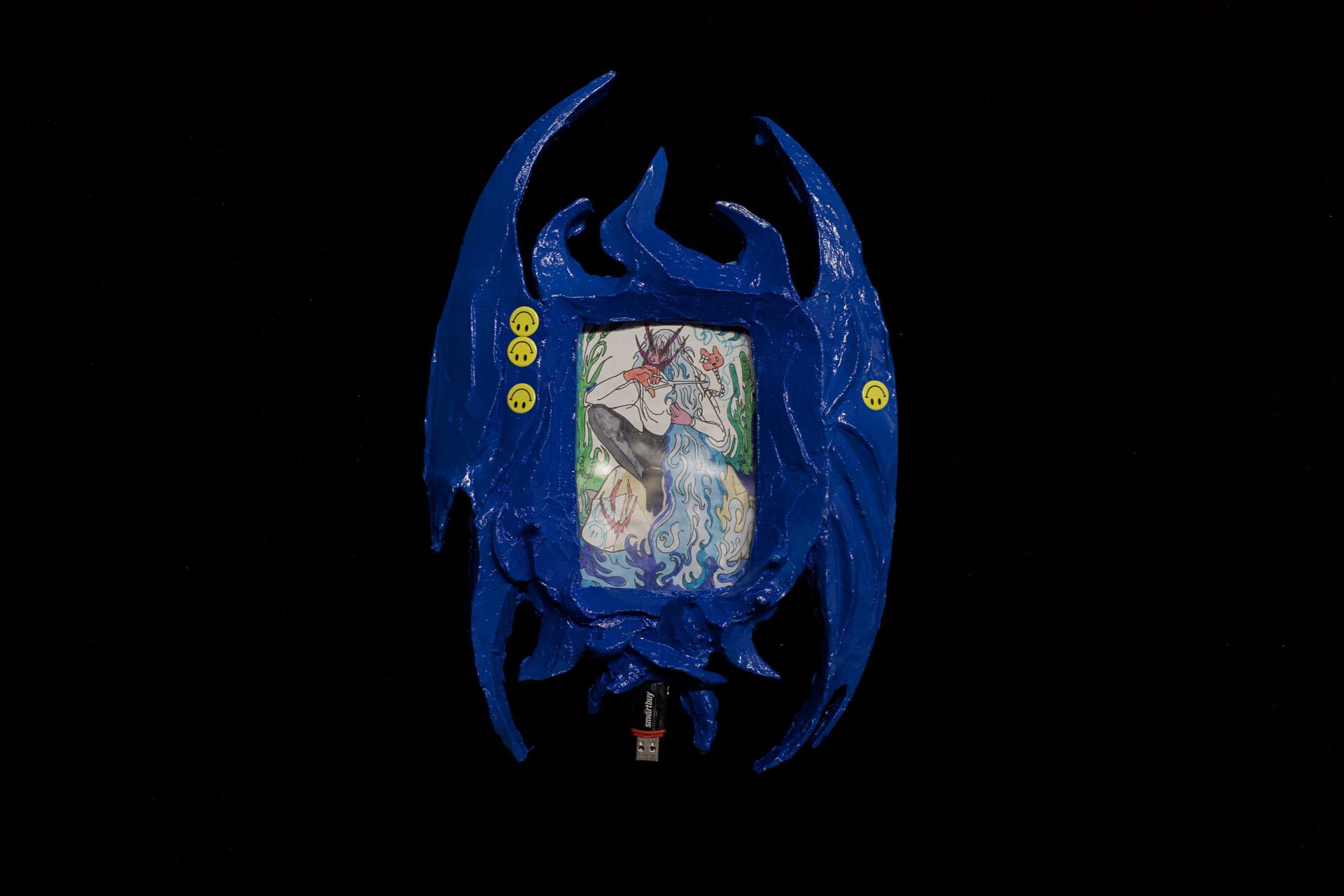 Vladimir Kartashov, object for the show "Innocent pranks. Technorococo", 2021, mixed media (graphic on the paper and hand-made frame), 35 x 32 cm