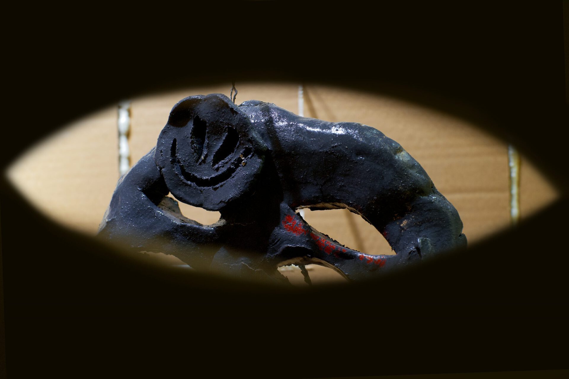 Vladimir Kartashov, objects hidden between the labyrinth walls in the show "Innocent pranks. Technorococo", 2021, mixed media, clay, 30 x 38 cm