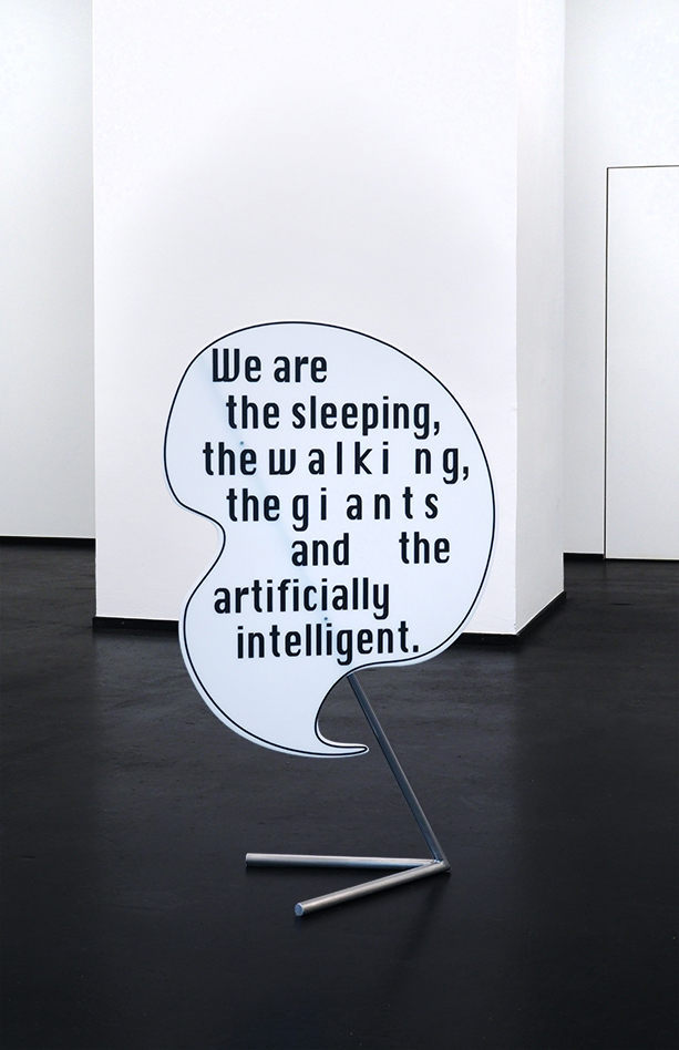 The Giants, 2018, acrylic glass, polished waxed steel, black vinyl, 85 x 50 x 30m, installation view Jesuitenfoyer Vienna