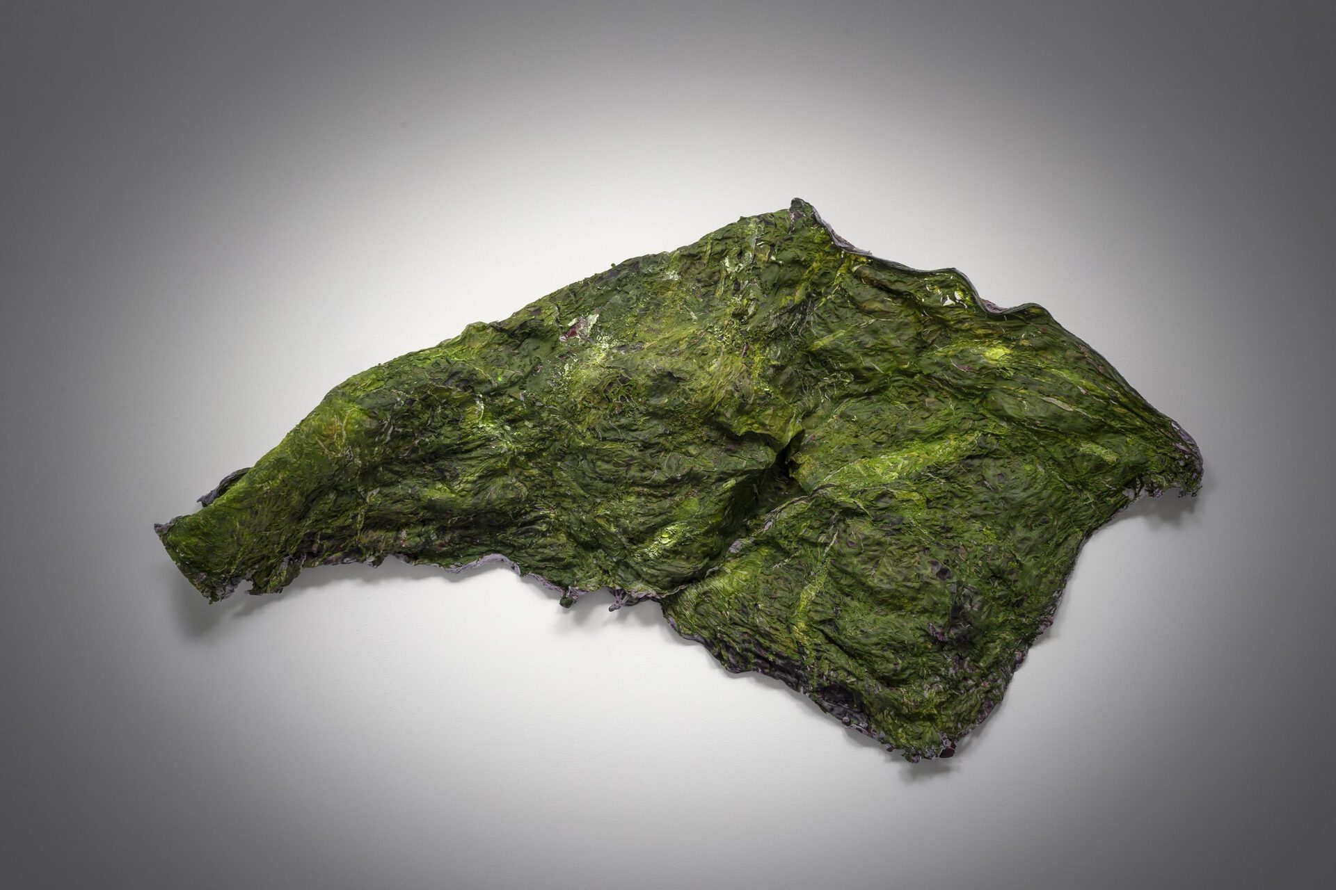 Wagehe Raufi, Untitled, 2019. Textiles, pigment, ink, agar-agar, water-retaining granules. 92 × 167 × 22 cm (36.2 × 65.7 × 8.7 in)