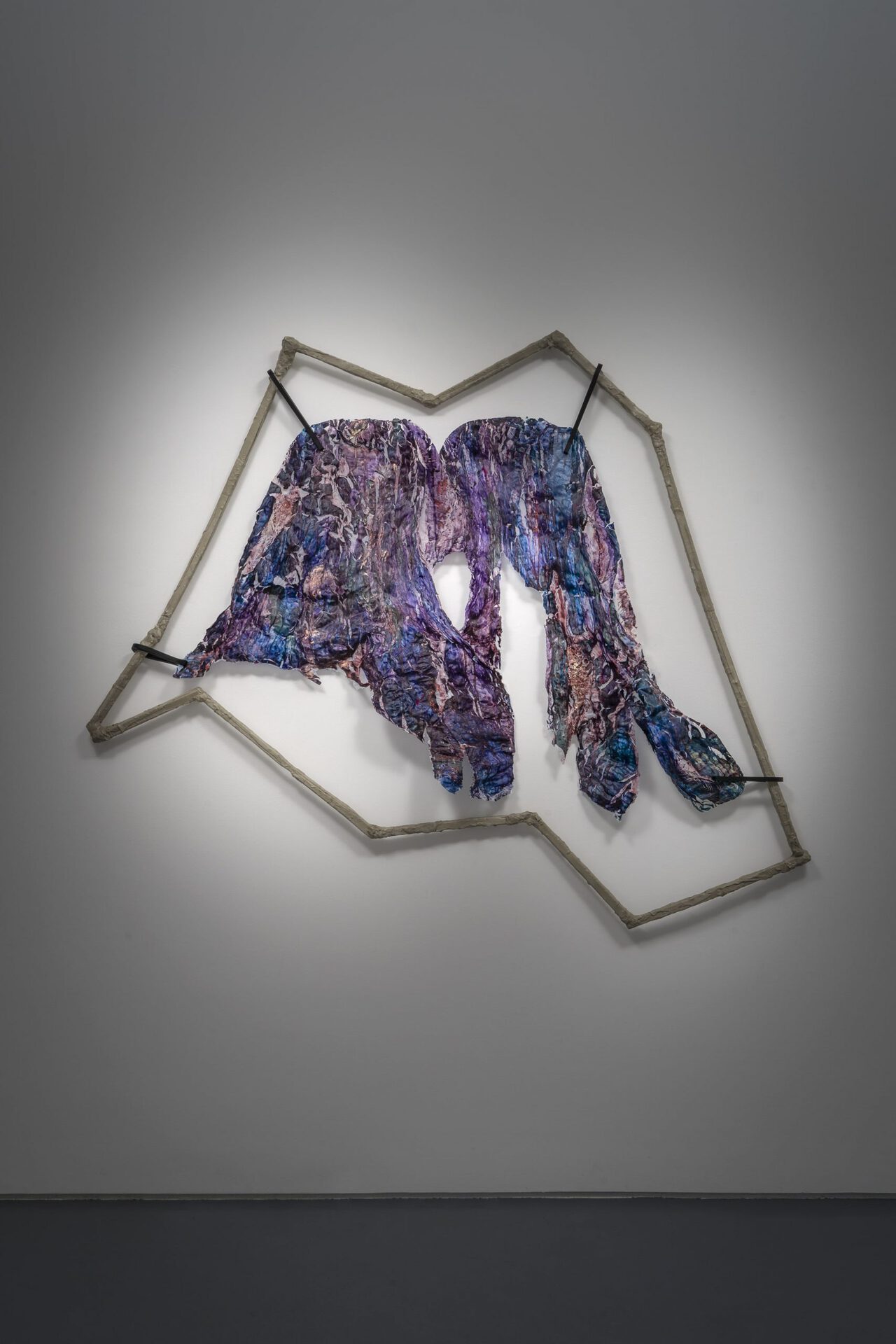 Wagehe Raufi, Untitled, 2021. Textiles, pigment, ink, agar-agar, water-retaining granules, thibra, polylactide. 150 × 200 × 7 cm (59.1 × 78.7 × 2.8 in)
