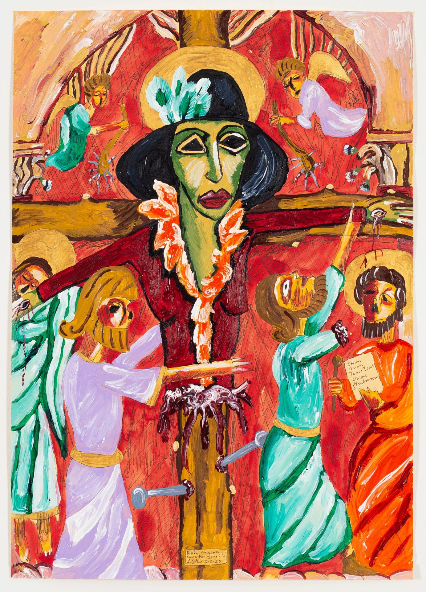 Andrew Gilbert, Kirchner Crucifixtion, 2020, acrylic, fineliner and water colour on paper, 40 x 30 cm, photo: Constanza Meléndez