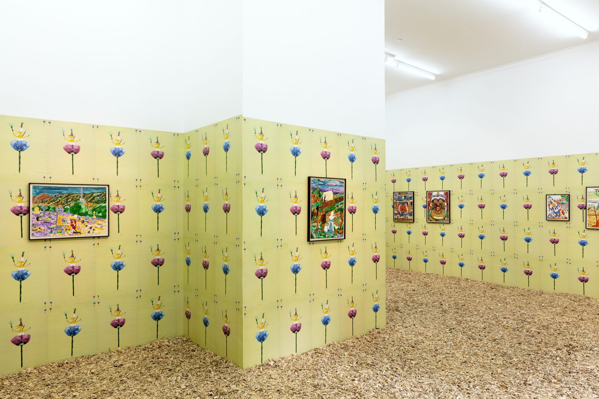 Exhibition view: Andrew Gilbert, “Saint Andrew’s Vision of the Great Trek - Settler Propaganda from 1836 to the Present Day - sponsored by Leek Phone (TM)”, 2020, photo: Sebastian Kissel